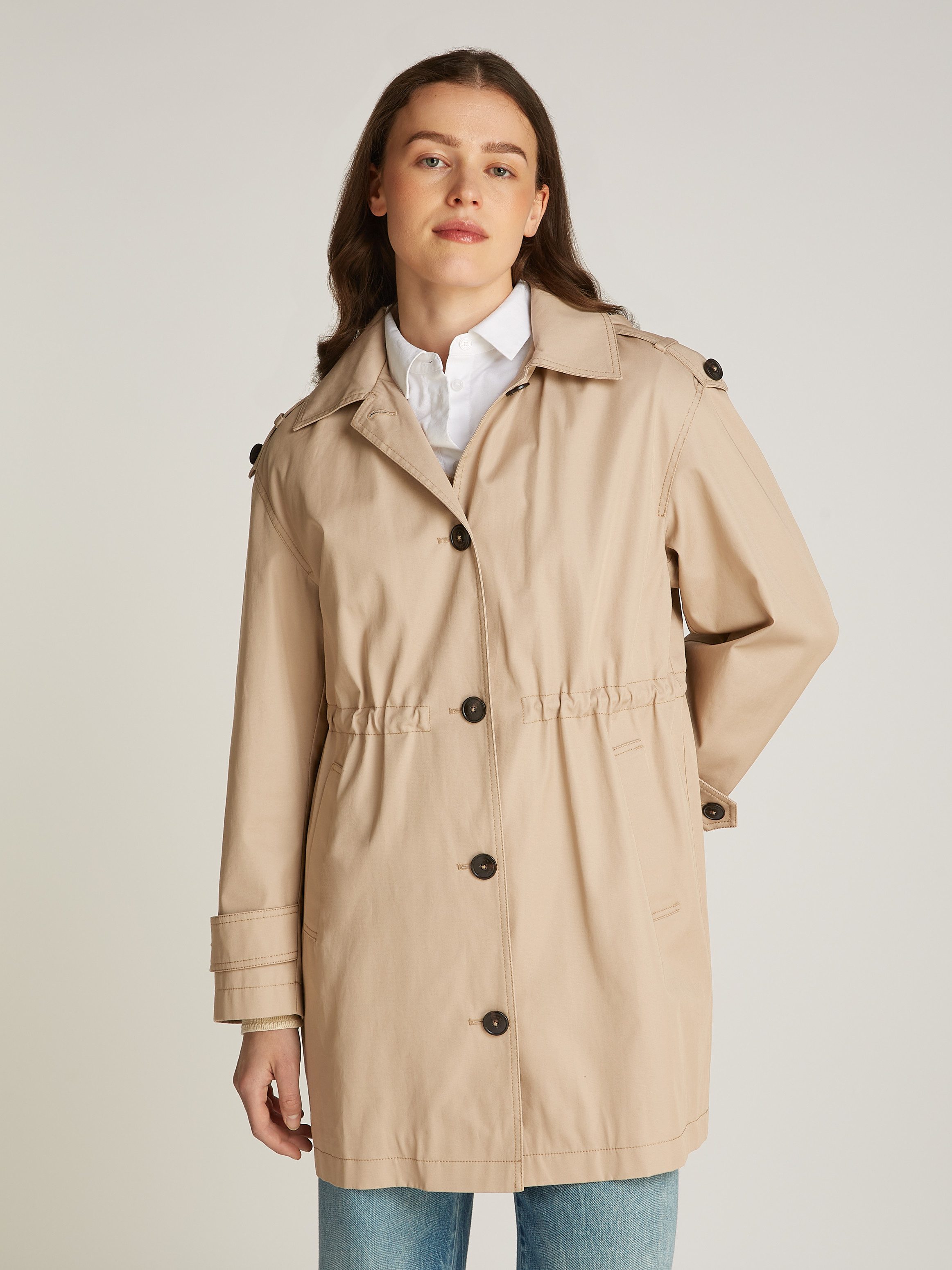 Tommy Hilfiger Parka ESS COTTON HOOD PARKA in trenchcoat-look, met capuchon, met tailleband