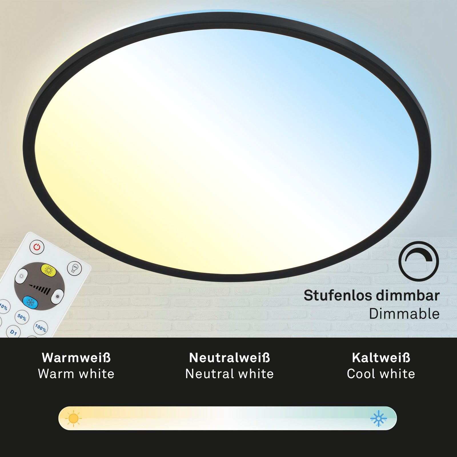 Briloner Leuchten Led-paneel 7080015 SLIM Plafondlamp, 42x2,9 cm, zwart, 22W, woonkamer, slaapkamer, keuken