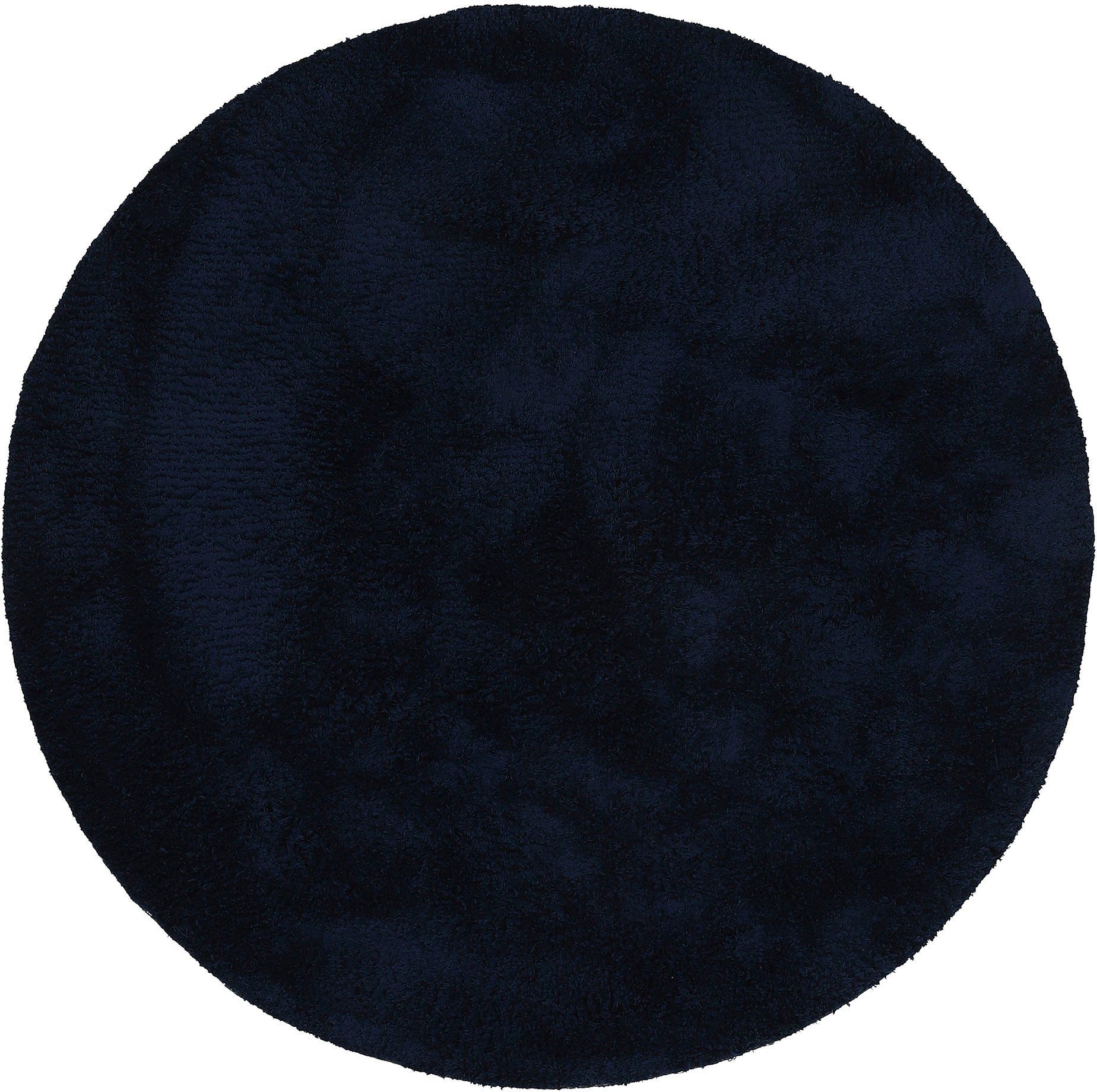 carpetfine Vloerkleed Silky Shaggy, langharig, effen, bijzonder zacht, handgemaakt moderne vloerkleden maat Ø 120 cm x 20 mm blauw