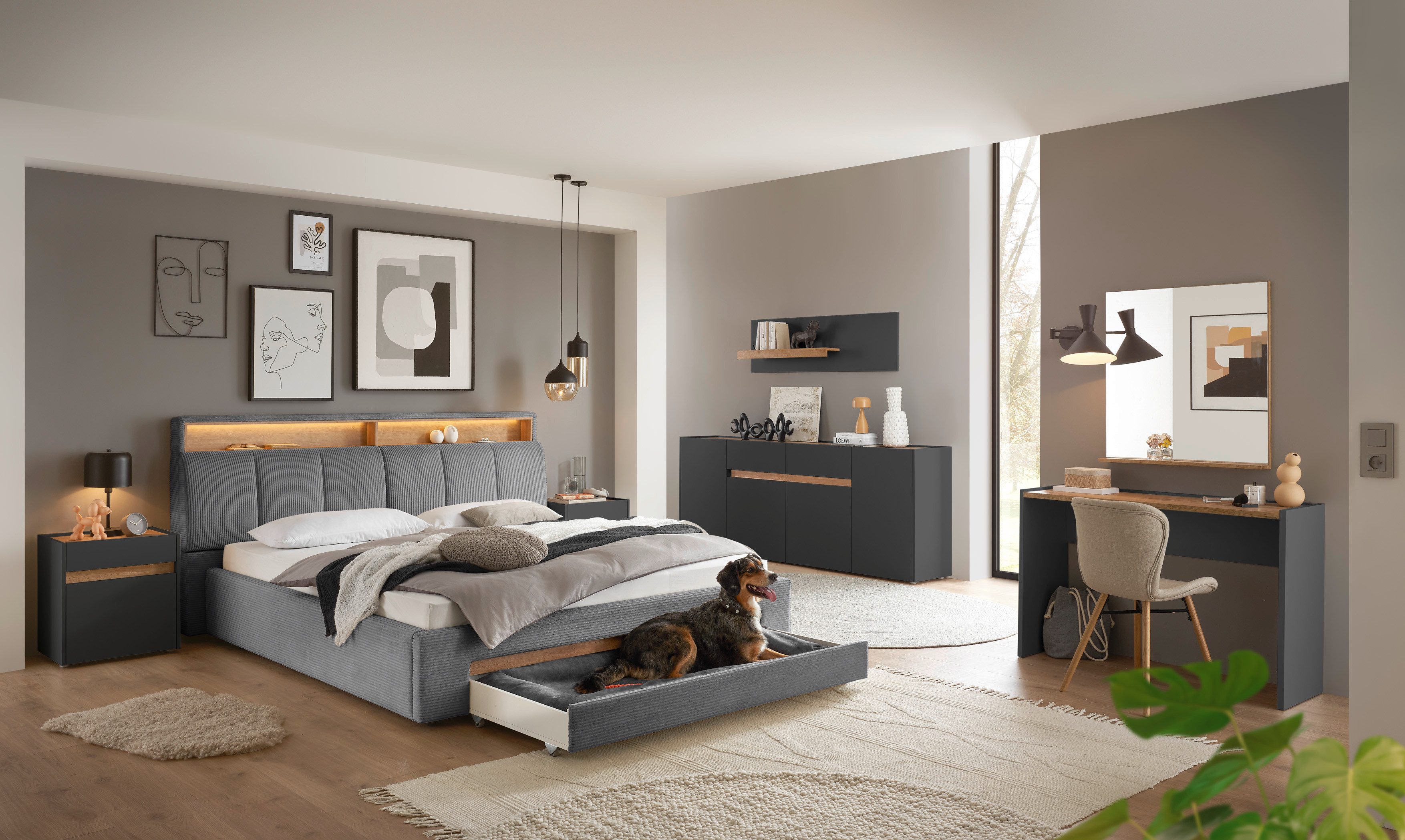 INOSIGN Gestoffeerd bed CiTY/GiRON,, gepolsterd opbergbed, met LED-verlichting Bedkisten met hondenbed of als opbergruimte, opklapbare hoofdeinden