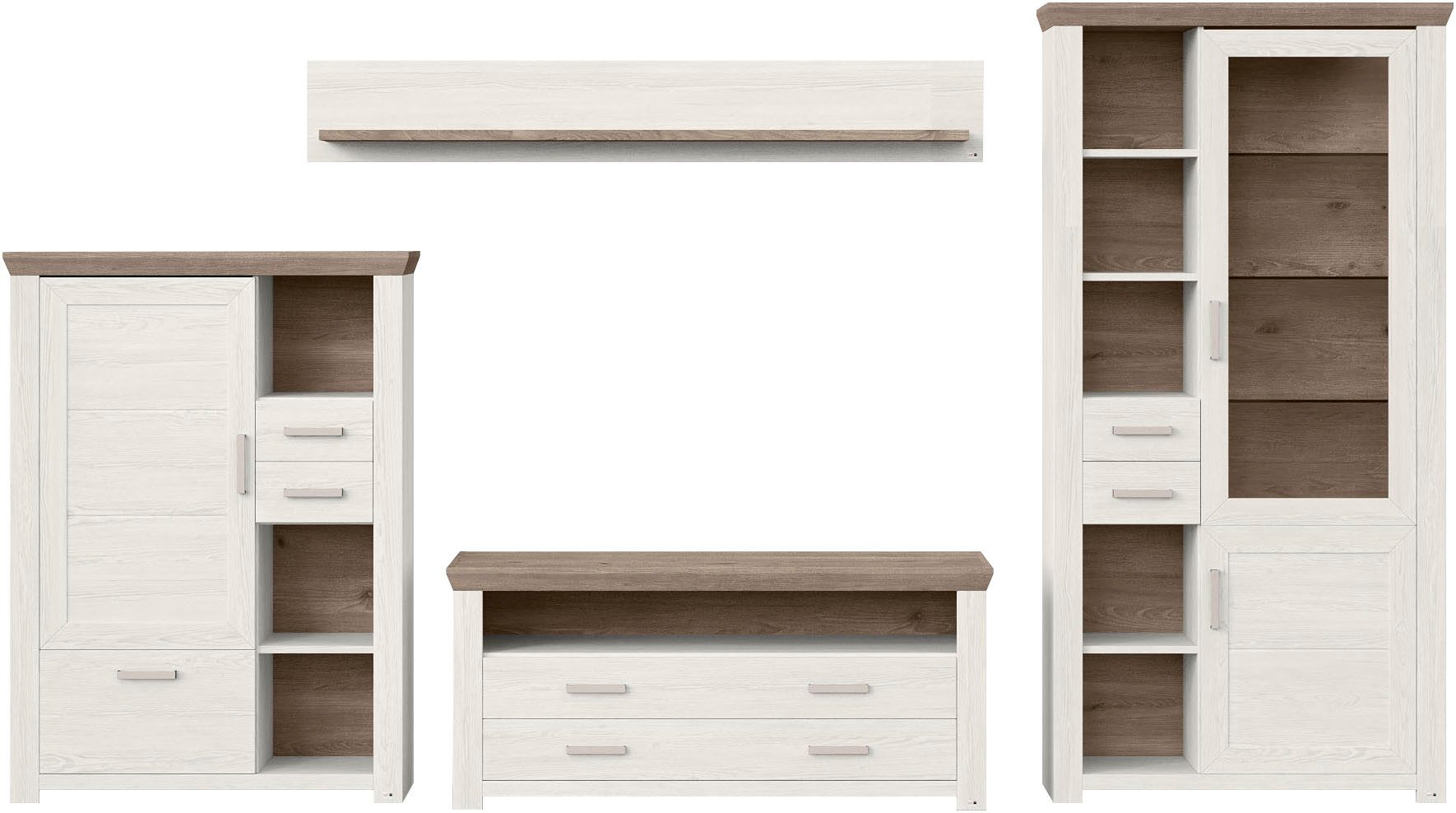 set one by Musterring Wandmeubel York Combinatie met 4 delen, in 3 kleurvarianten, totale breedte 370 cm (4-delig)