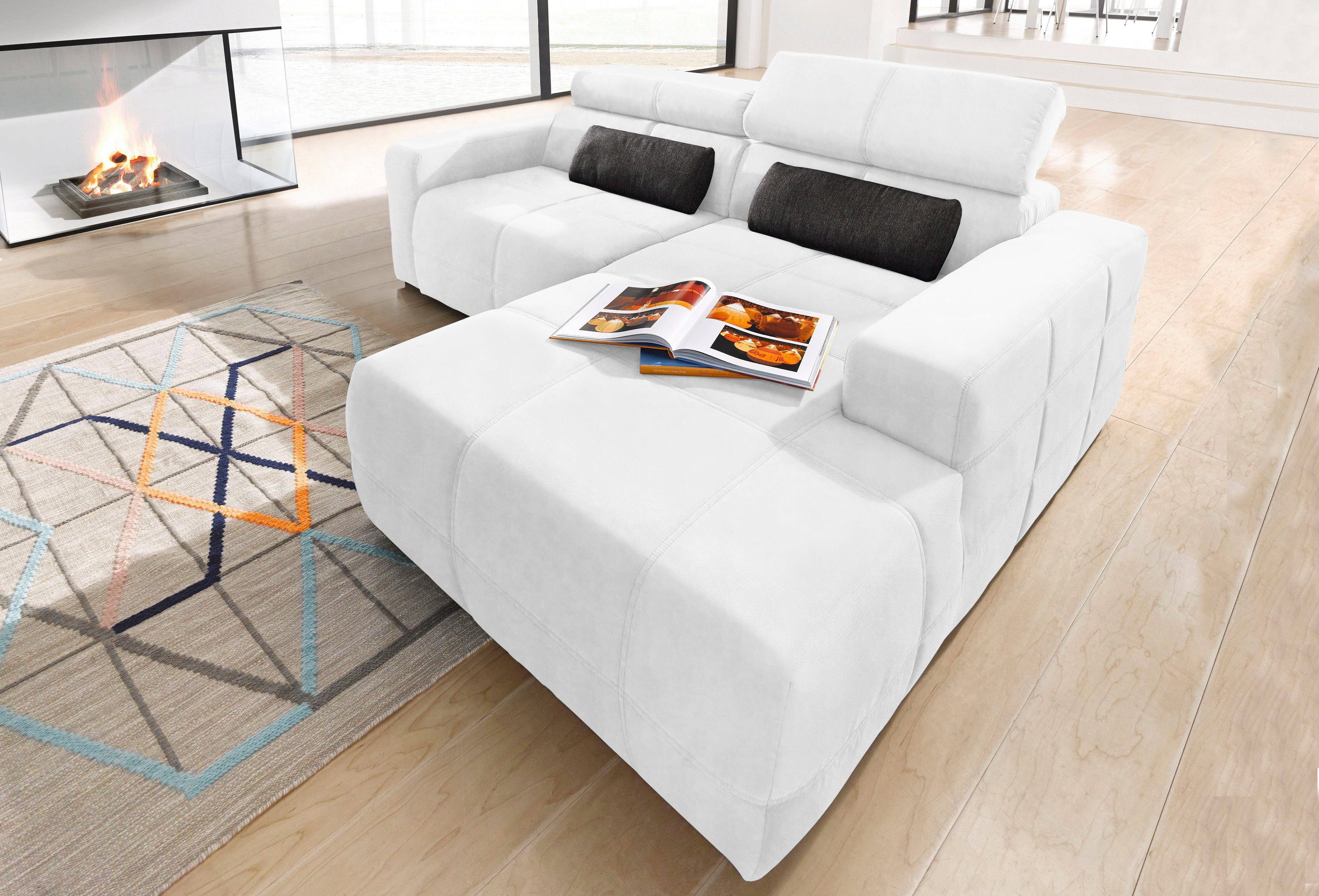 DOMO collection Hoekbank Brandon kleine versie BxDxH: 214x100x80 cm Met verstelbare hoofdsteun, ook in leer en cord, L-model wit, hoekbanken,