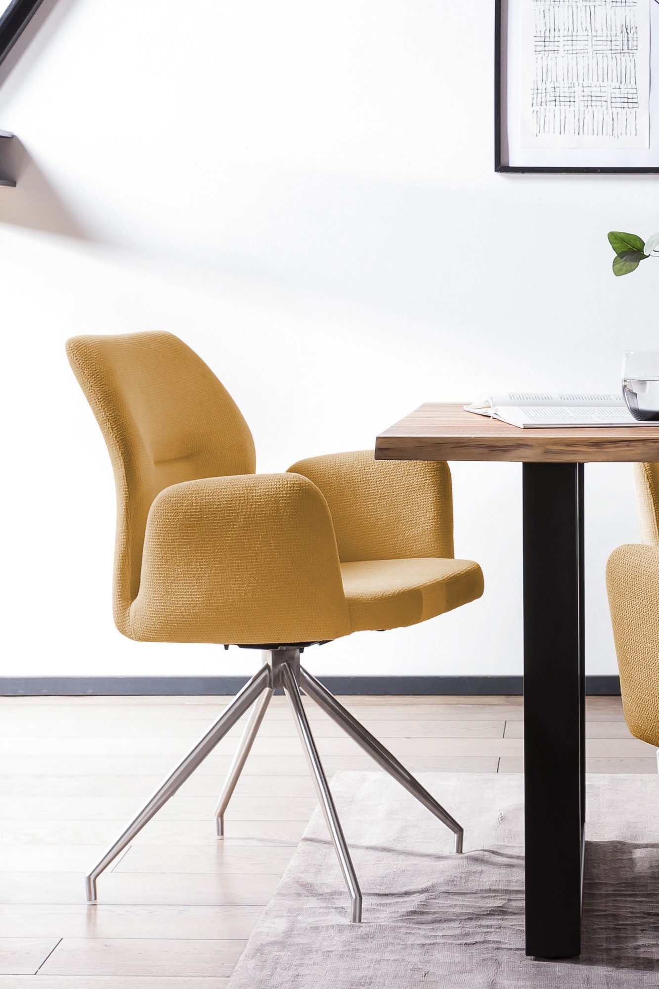 SalesFever Eethoek Tafelblad met echte boomrand, frame van roestvrij staal (set, 5-delig)