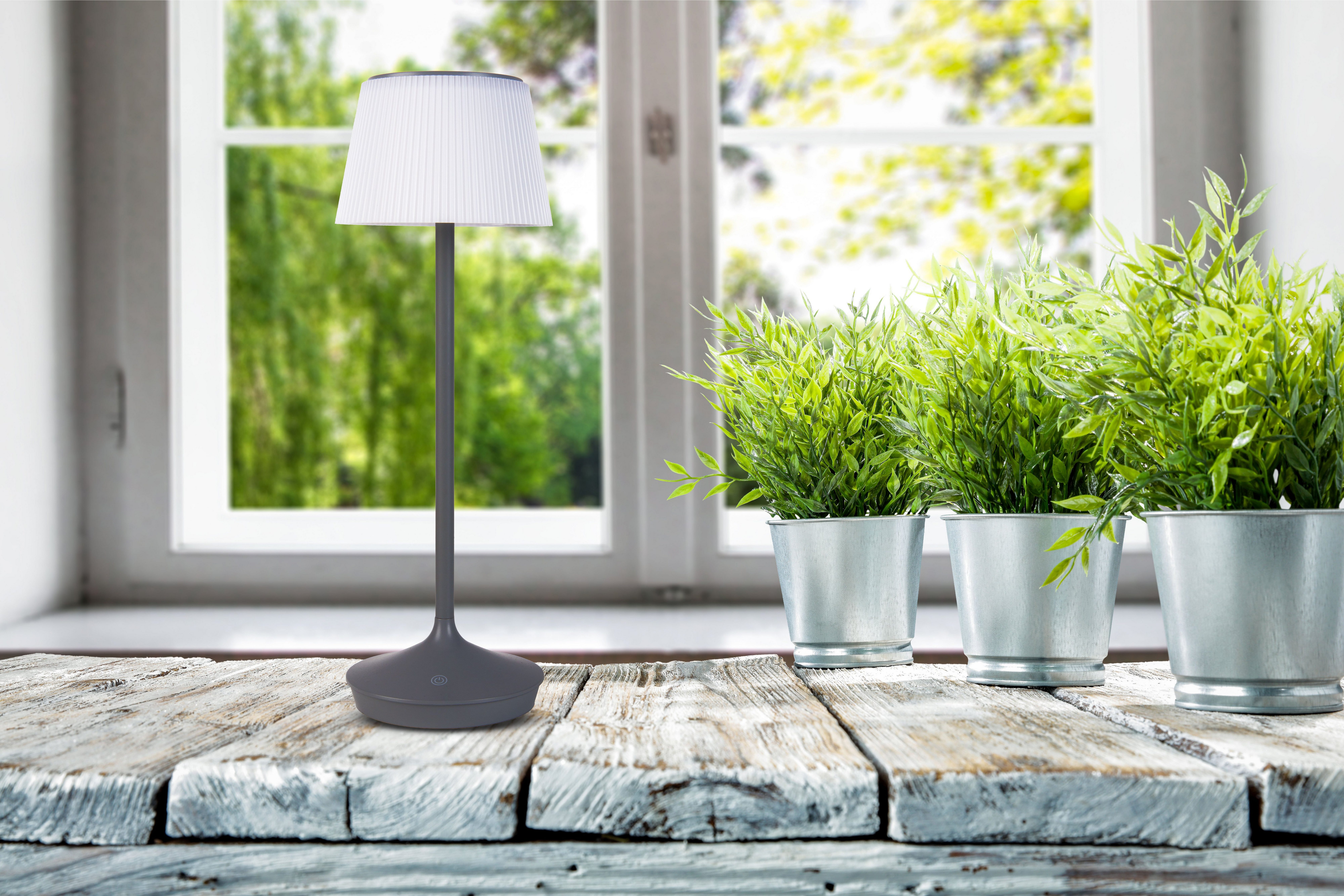 näve Led-tafellamp Zonne-lamp / acculamp "EMMI" Zonne-energie, accubedrijf, CCT, aanraaksensor, accutafellamp (1 stuk)