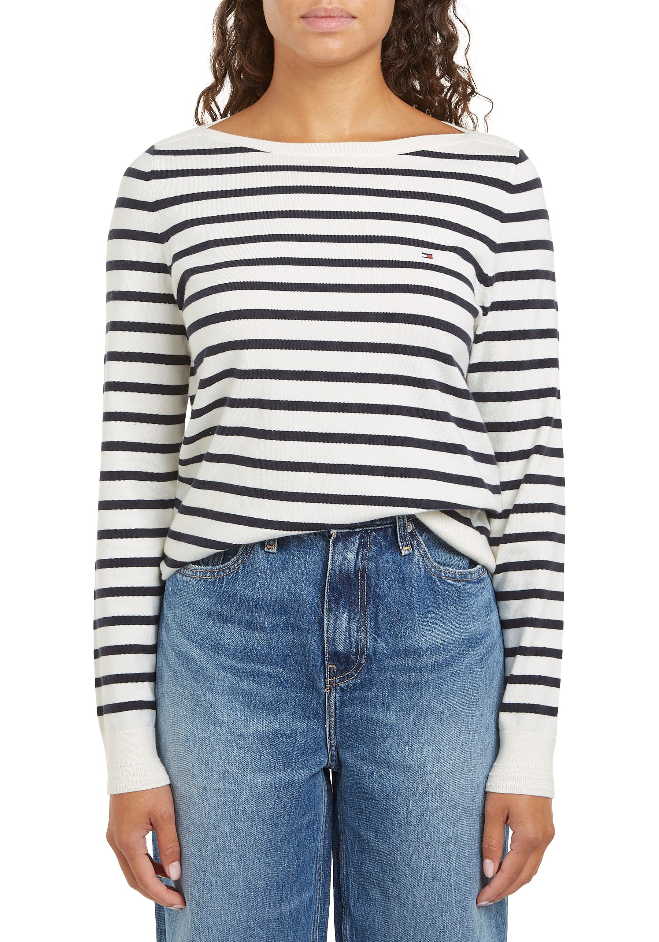 Tommy Hilfiger Gebreide trui CO JERSEY STITCH BOAT-NK SWEATER met -merklabel op de mouw