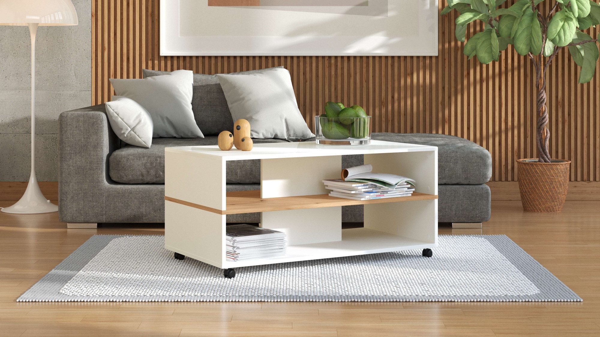 Home affaire Salontafel Savio salontafel, 101 cm, in trendy kleuren, modern met plank, rechthoekig, artisan eik, ideaal voor kleine ruimtes
