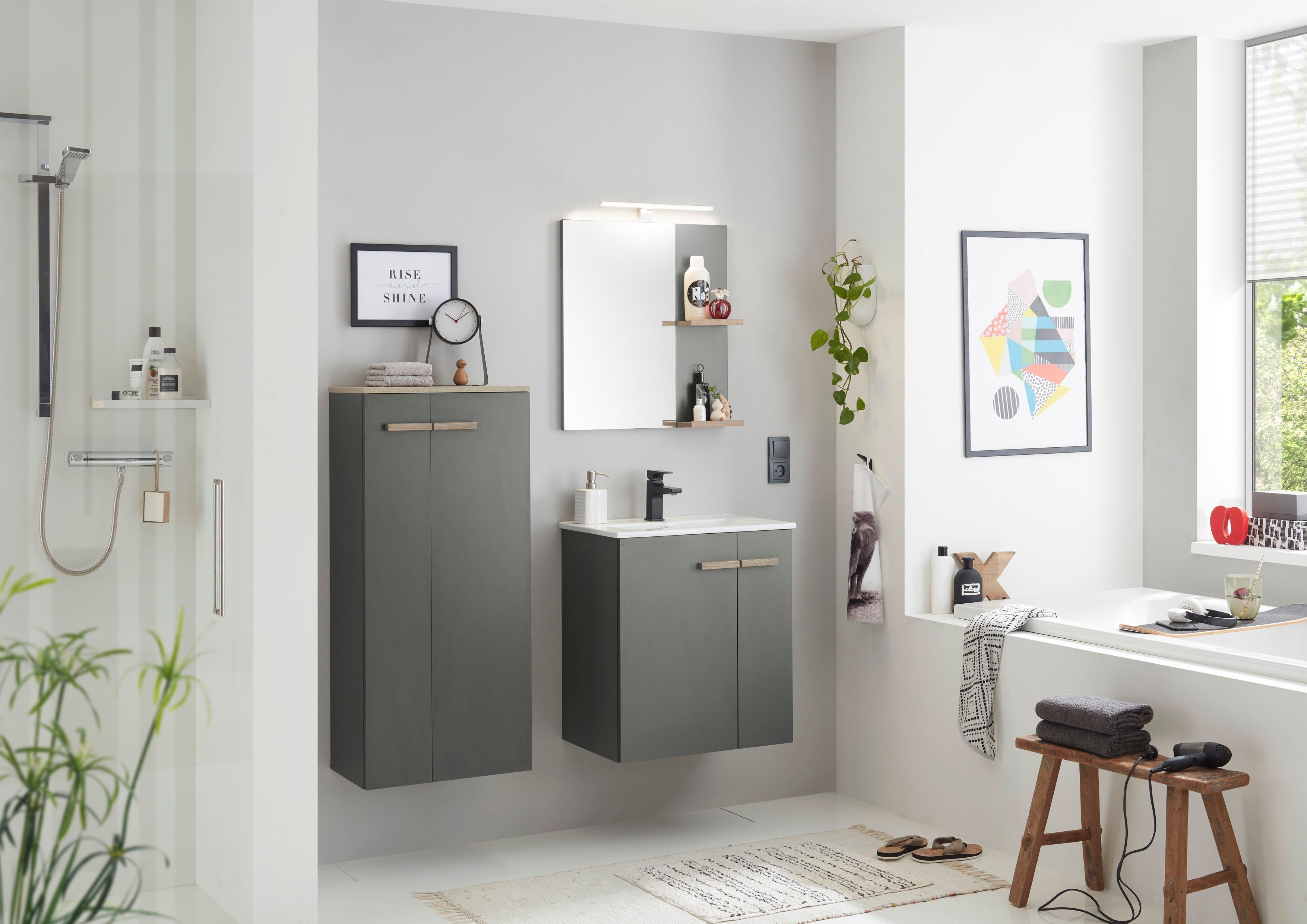 Places of Style Badkamerserie SOLiD, Badmöbel-Set, Bad im modernen Design, 3-teiliges Badezimmer Totale breedte 130 cm, wastafelonderkast met inbouw-wasbak, halfhoge kast (3-delig)