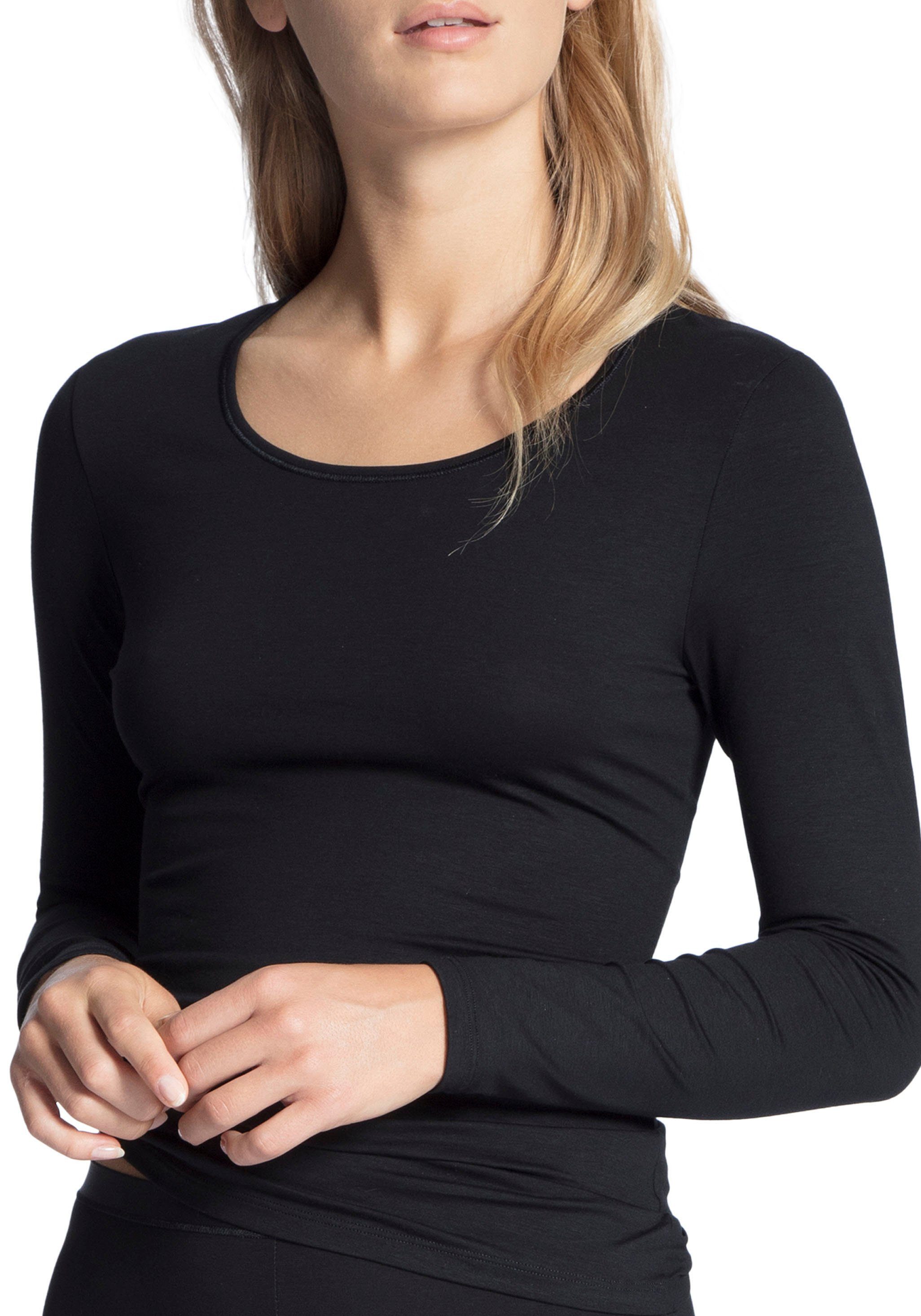 CALIDA Shirt met lange mouwen Natural Comfort met platte naadverwerking bij de decolleté en taille