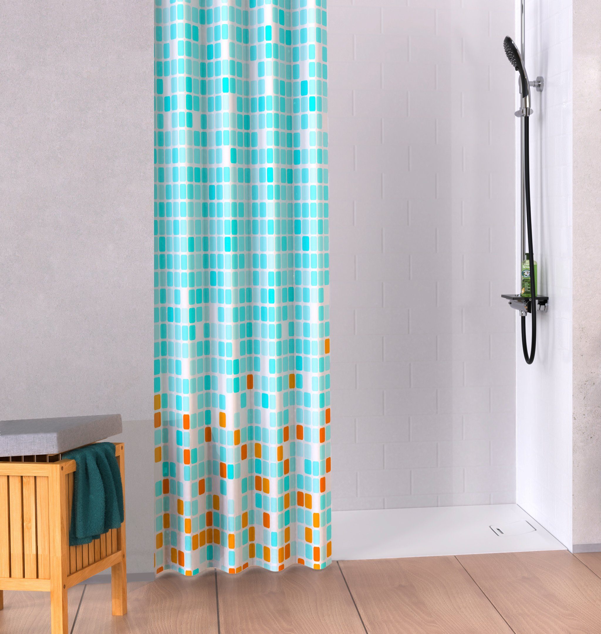 Eisl Douchegordijn Mozaïek grijs wasbaar anti-schimmel gordijn (hoogte 200 cm), grijs mozaïek-design