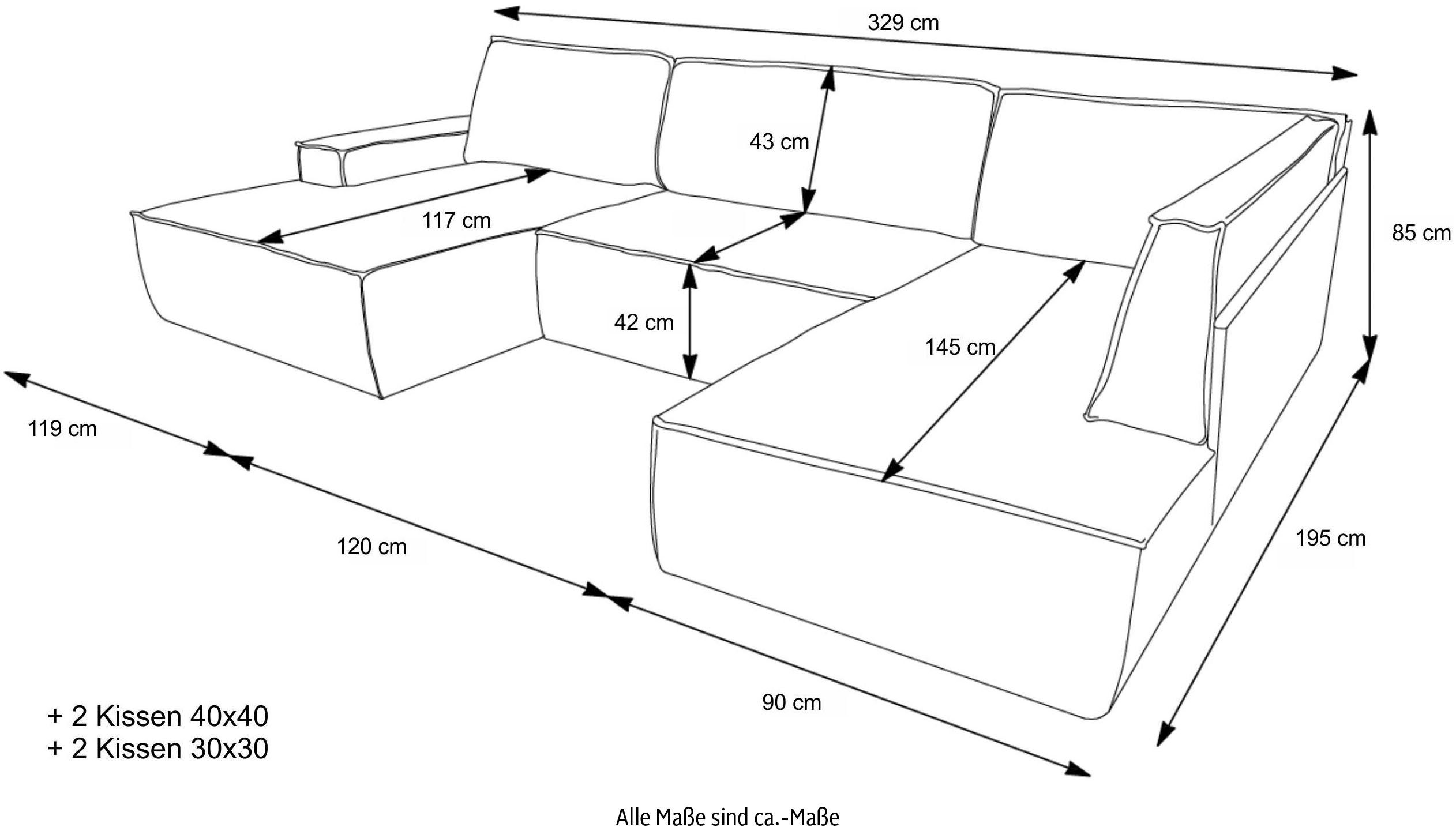 andas Zithoek FINNLEY U-model XXL 329 cm, bedbank, slaapfunctie m. bedkist