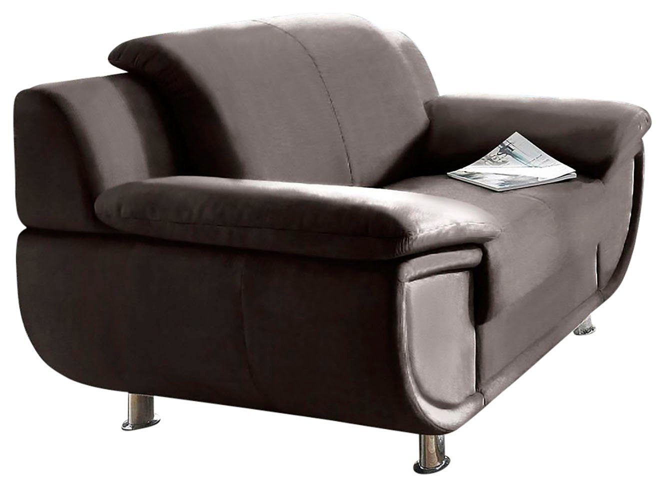 TRENDMANUFAKTUR Fauteuil Rondo, breedte 121 cm, brede armleuningen, chromen poten