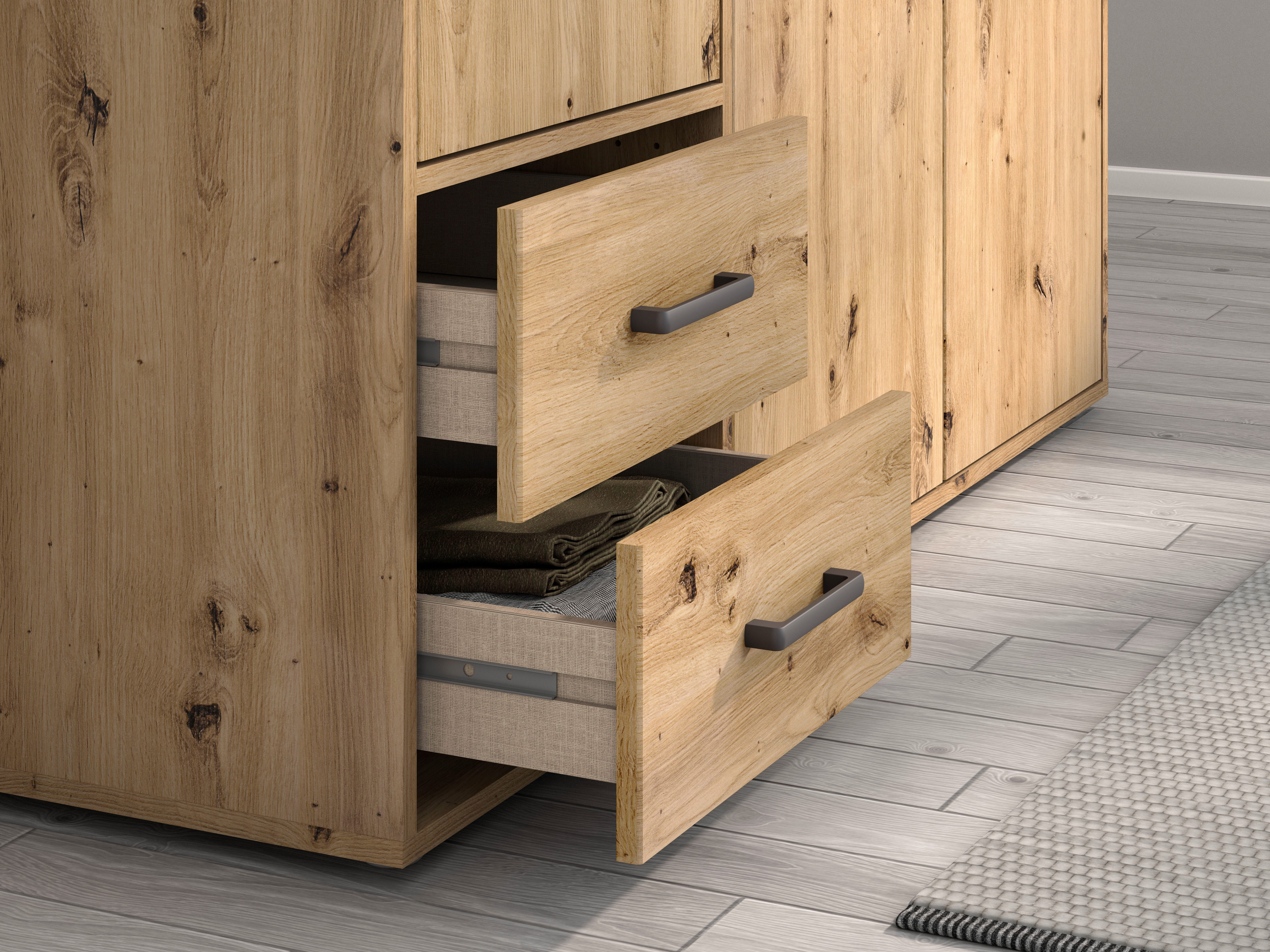 rauch Draaideurkast Kledingkast kast garderobe linnenkast VOYAGER moderne grepen in grijs metallic met buitenlades made in germany