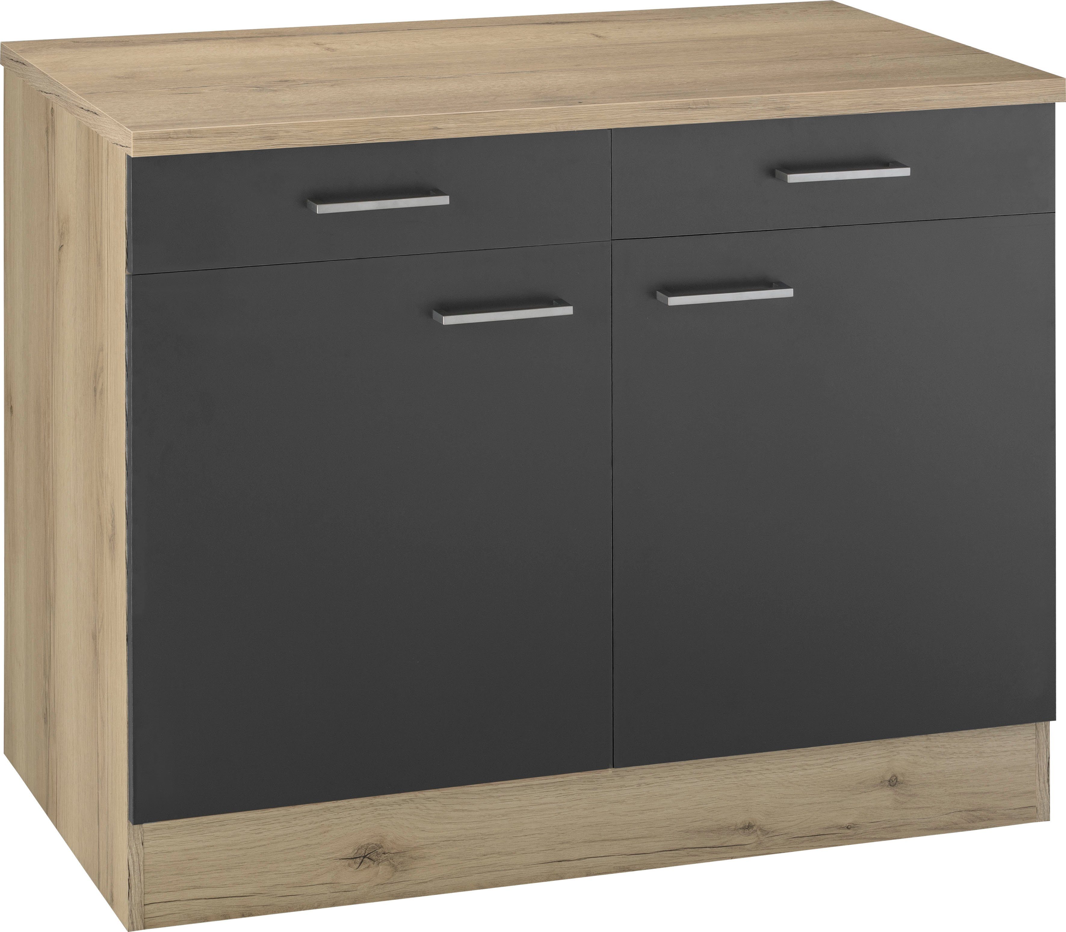 OPTIFIT Onderkast Iver Breedte 100 cm, 2 deuren en 2 laden, met 38 mm werkblad onderkasten grijs