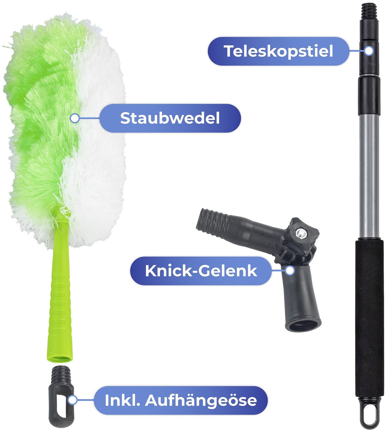 Maximex Plumeau 2in1 Stofwisser met telescopische steel en knikgewricht, antistatisch