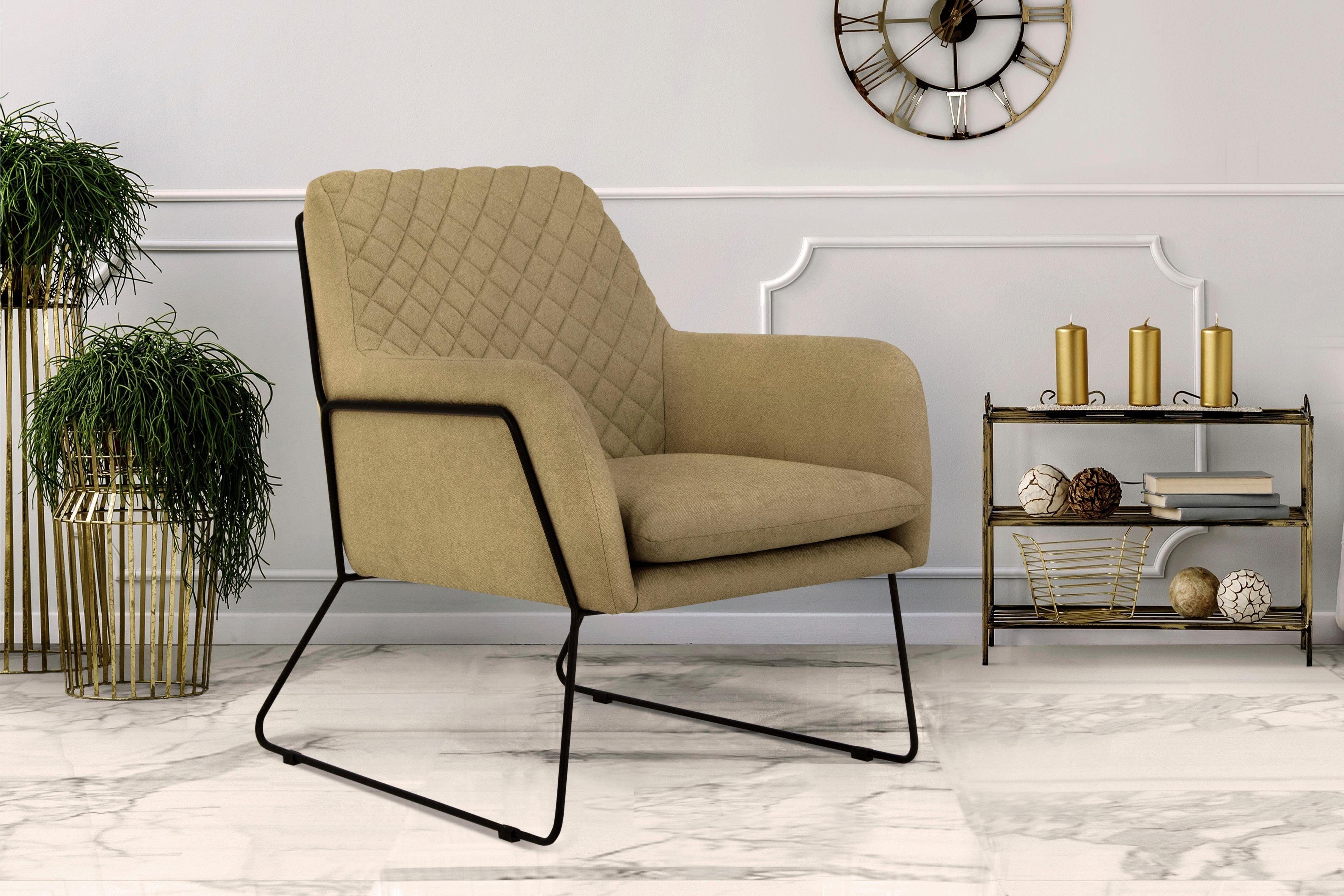 Leonique Fauteuil Olo cocktailsessel met ruit-stempeldruk in de rugleuning en beugelonderstel van metaal fauteuils bruin