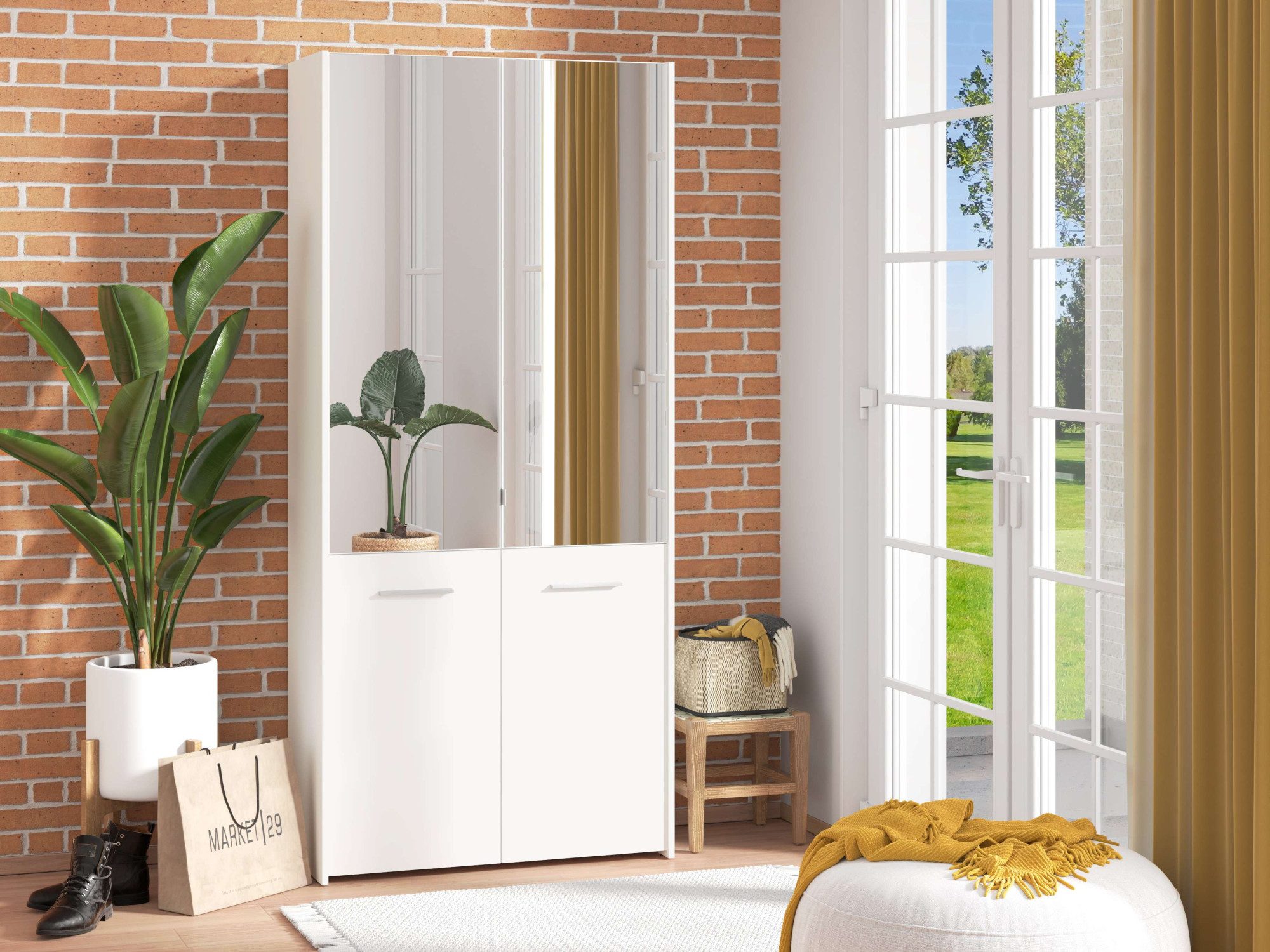 INOSIGN Schoenenkast Menorca schoenenkast, opslagkast, schoenenrek, breedte 90 cm met vier deuren, in moderne en elegante kleuren, met twee spiegels