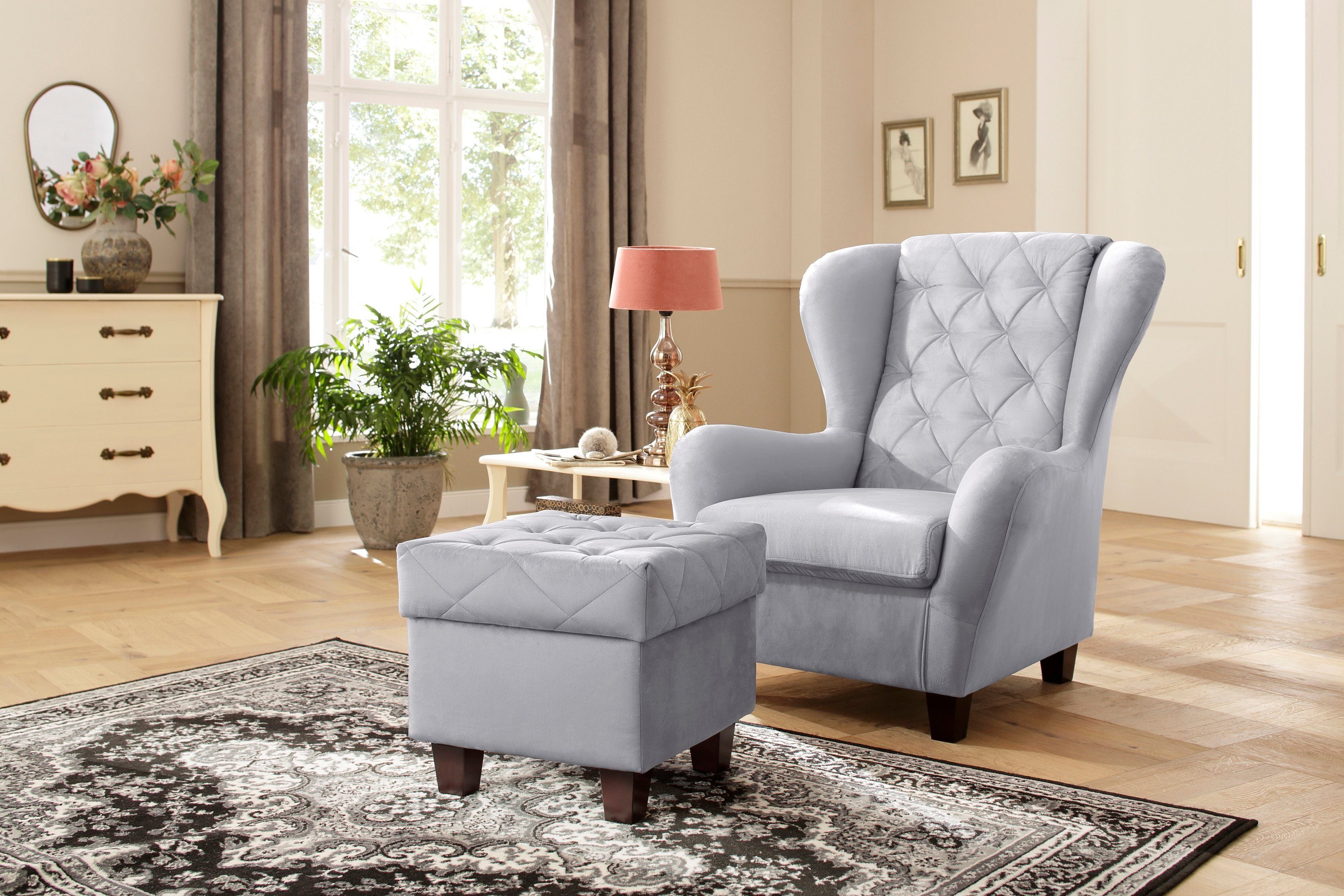 Home affaire Oorfauteuil ALEXANDRA incl. hocker, met stiksels, in vele kleuren (2-delig - 2 stuks)