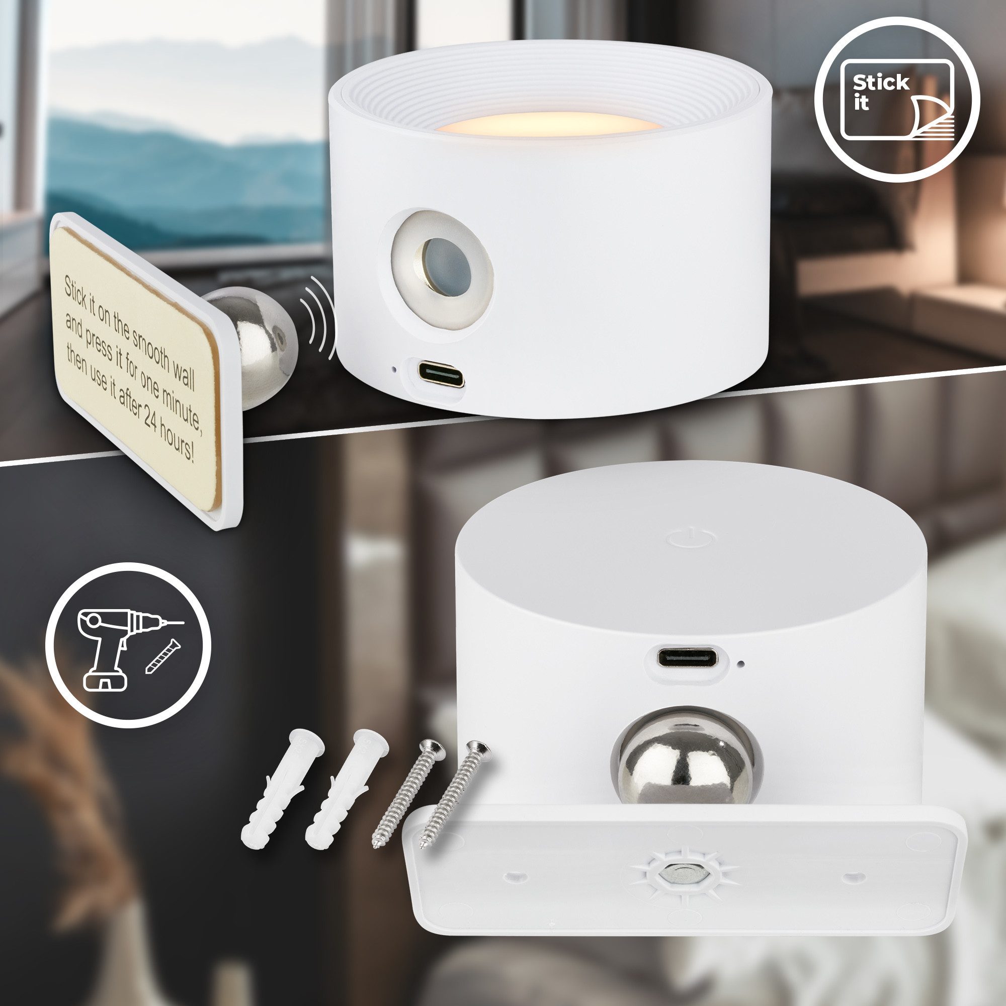B.K.Licht Led-wandlamp BKL1596 Magnetische accu wandlamp, 3-niveau dimmer, met USB-C