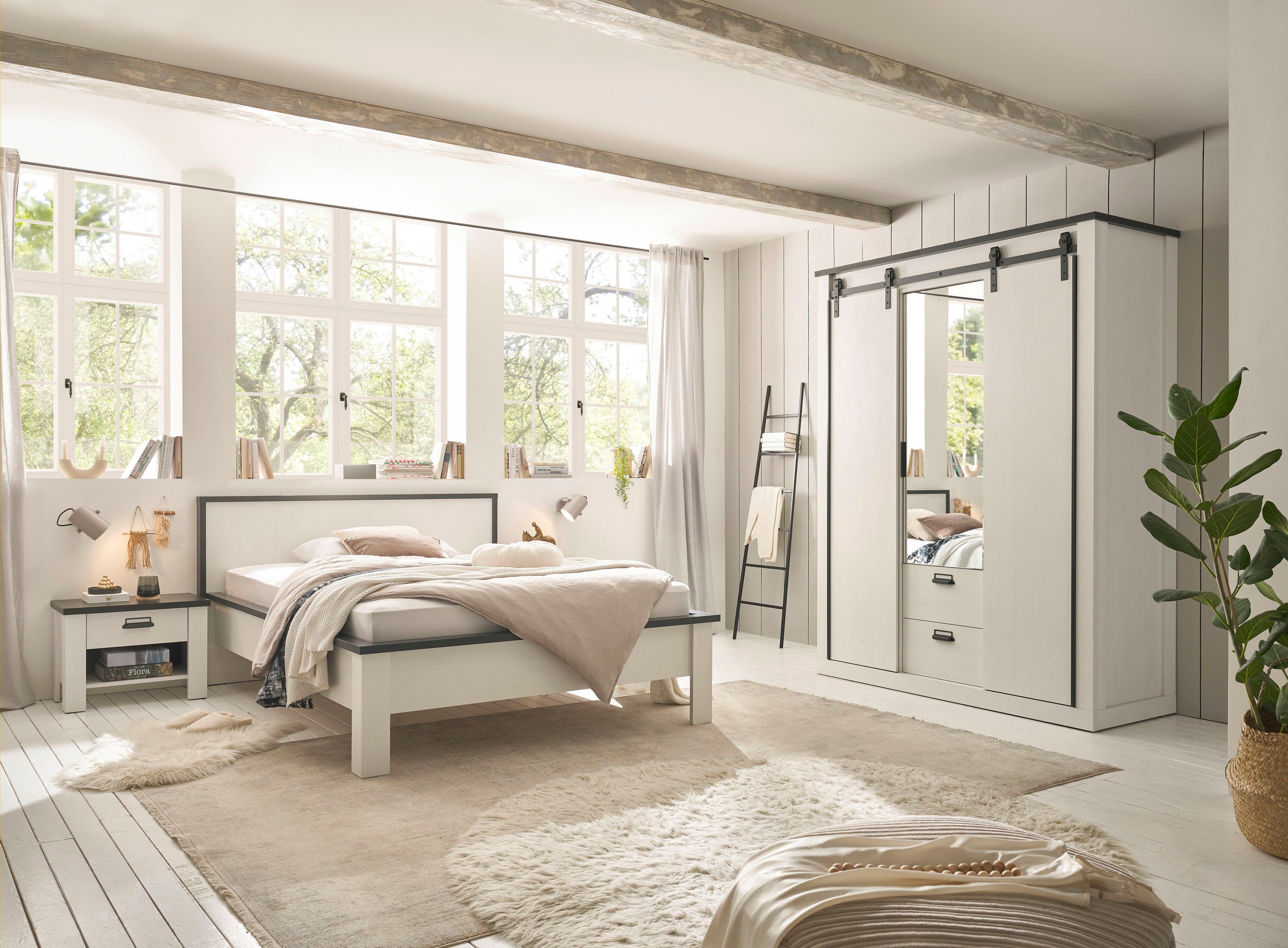 Home affaire Slaapkamerserie Sherwood Ligoppervlak 140 x 200 cm, kast 3-deurs 162 cm breed (4-delig)
