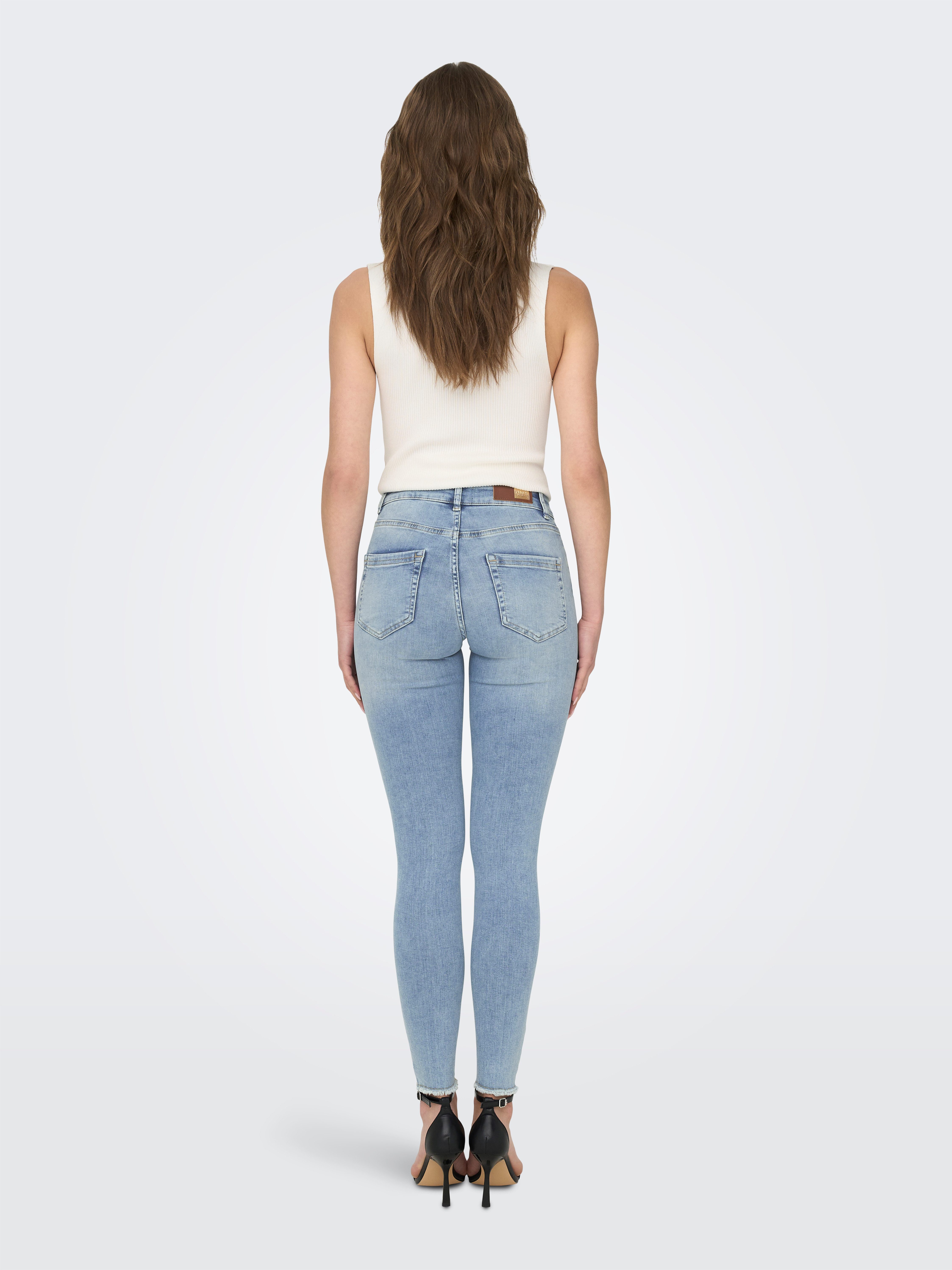Only Ankle jeans ONLBLUSH MID SK ANK RAW met iets gerafelde voetzoom