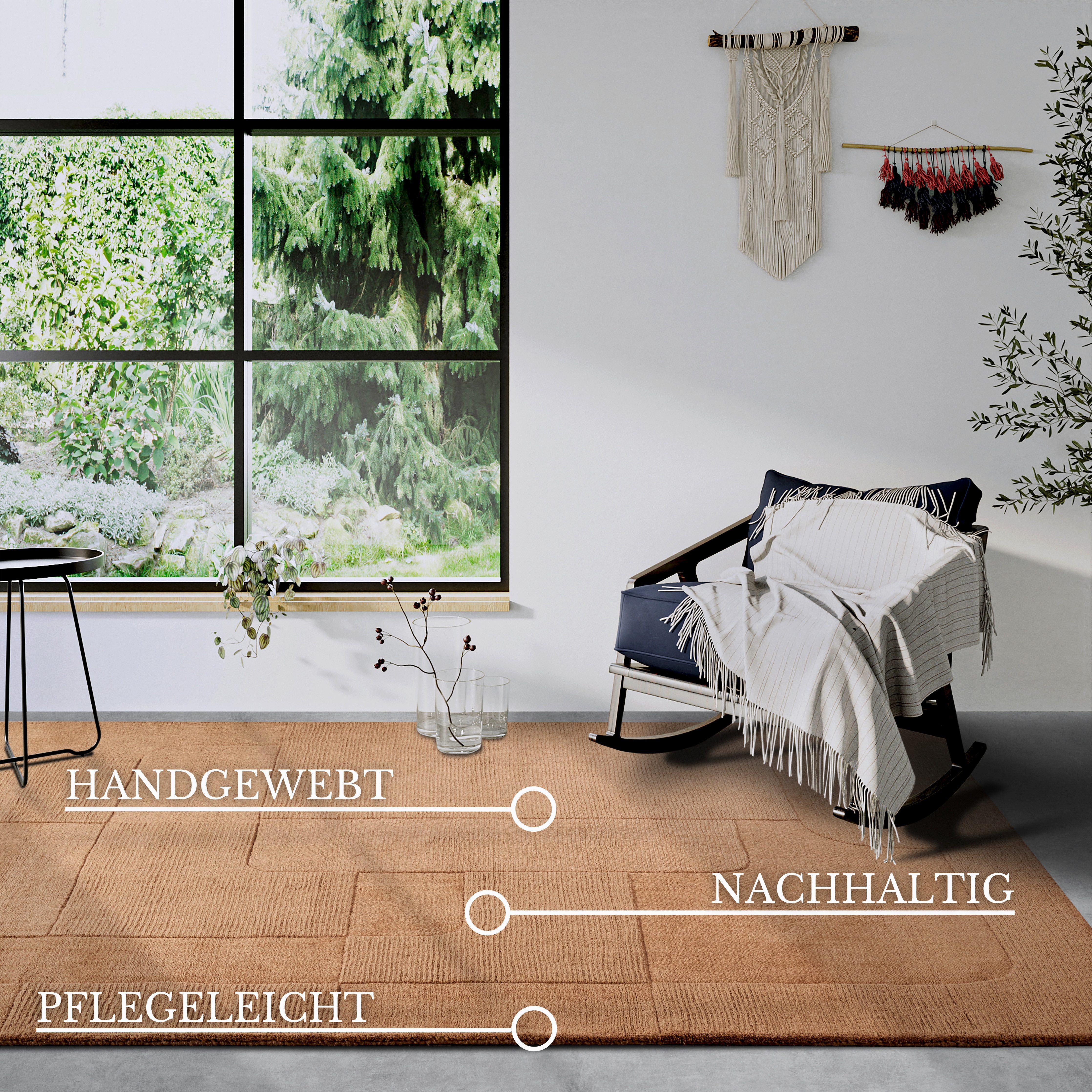 Villeroy & Boch Wollen kleed Charlotte Loper, handgeweven, wol, natuur, loper, woonkamer, geometrie