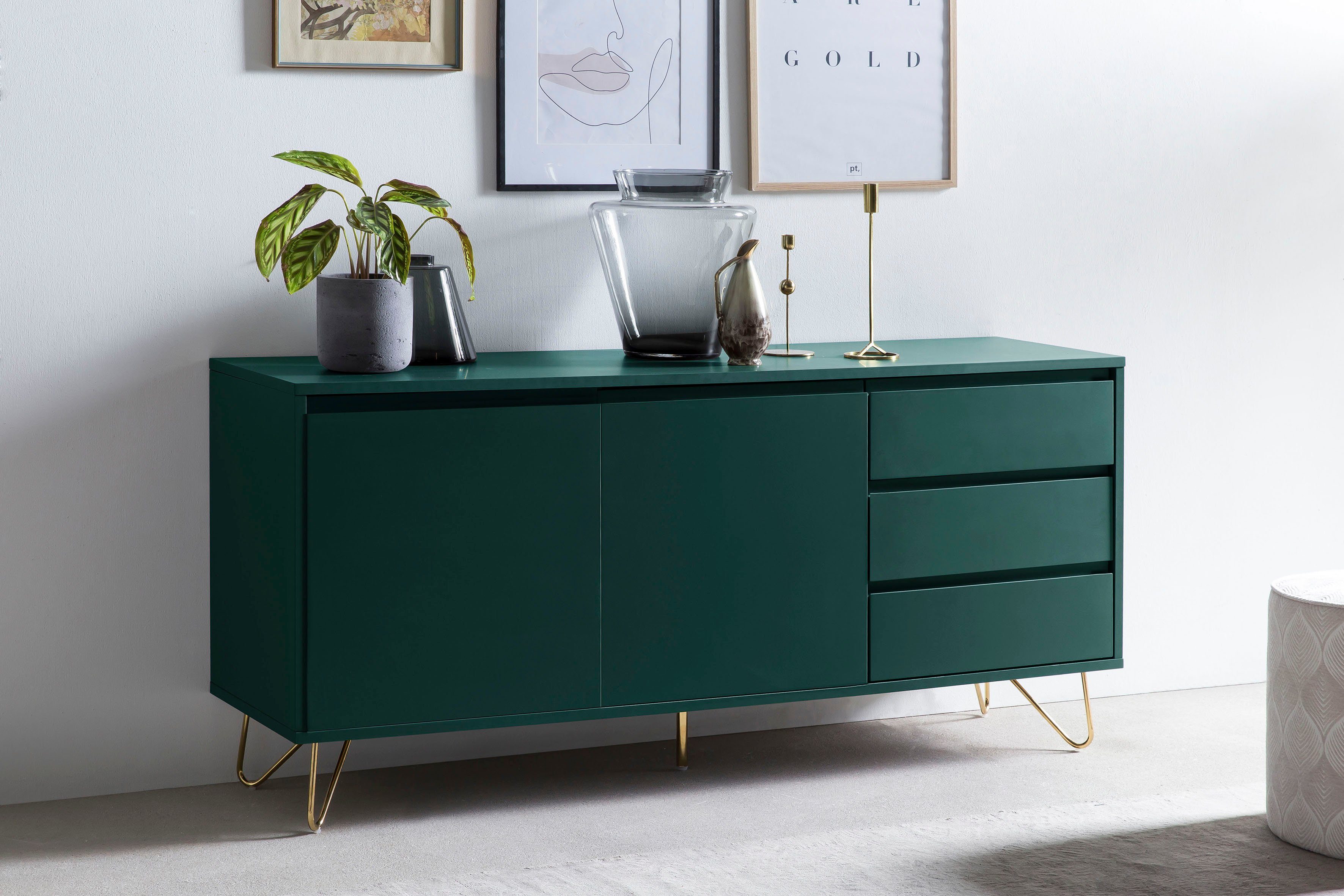 SalesFever Dressoir Kast met haarspeldpoten van metaal met messinglegering