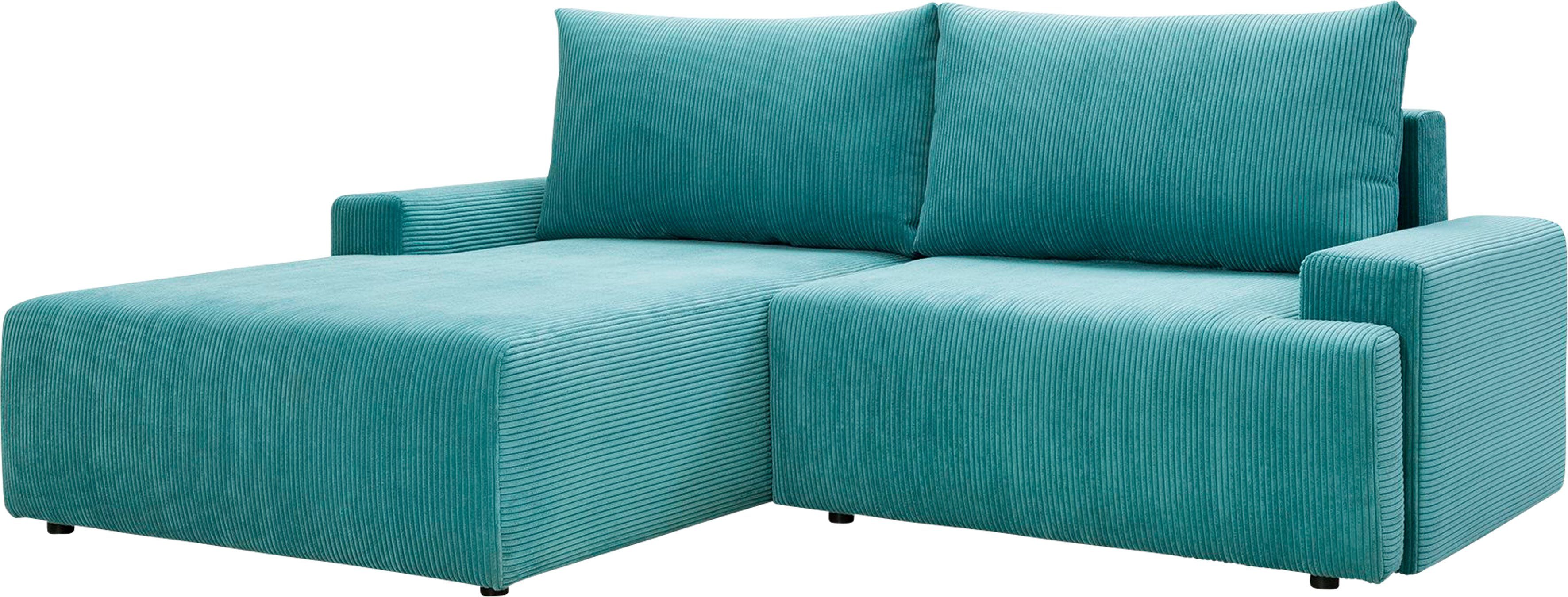 exxpo - sofa fashion Hoekbank Orinoko, actueel design en hoog zitcomfort, L-vorm inclusief bedfunctie en bedlade, mooie kleuren in trendy cord