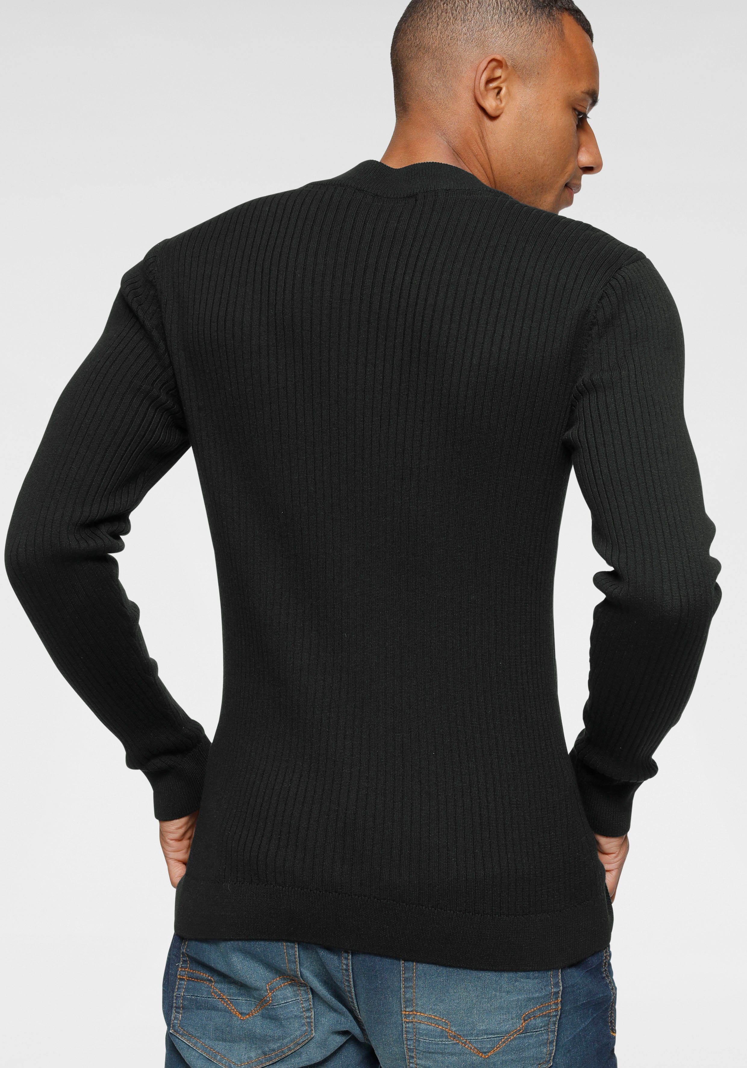 Bruno Banani Trui met staande kraag in ribbrei-look