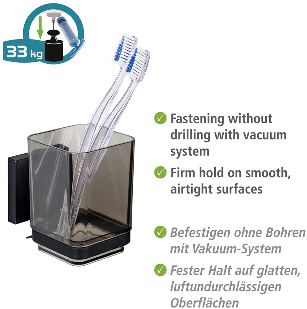 WENKO Poetsbeker Vacuum-Loc® model Quadro met wandbevestiging zonder boren, roestvrij staal en kunststof
