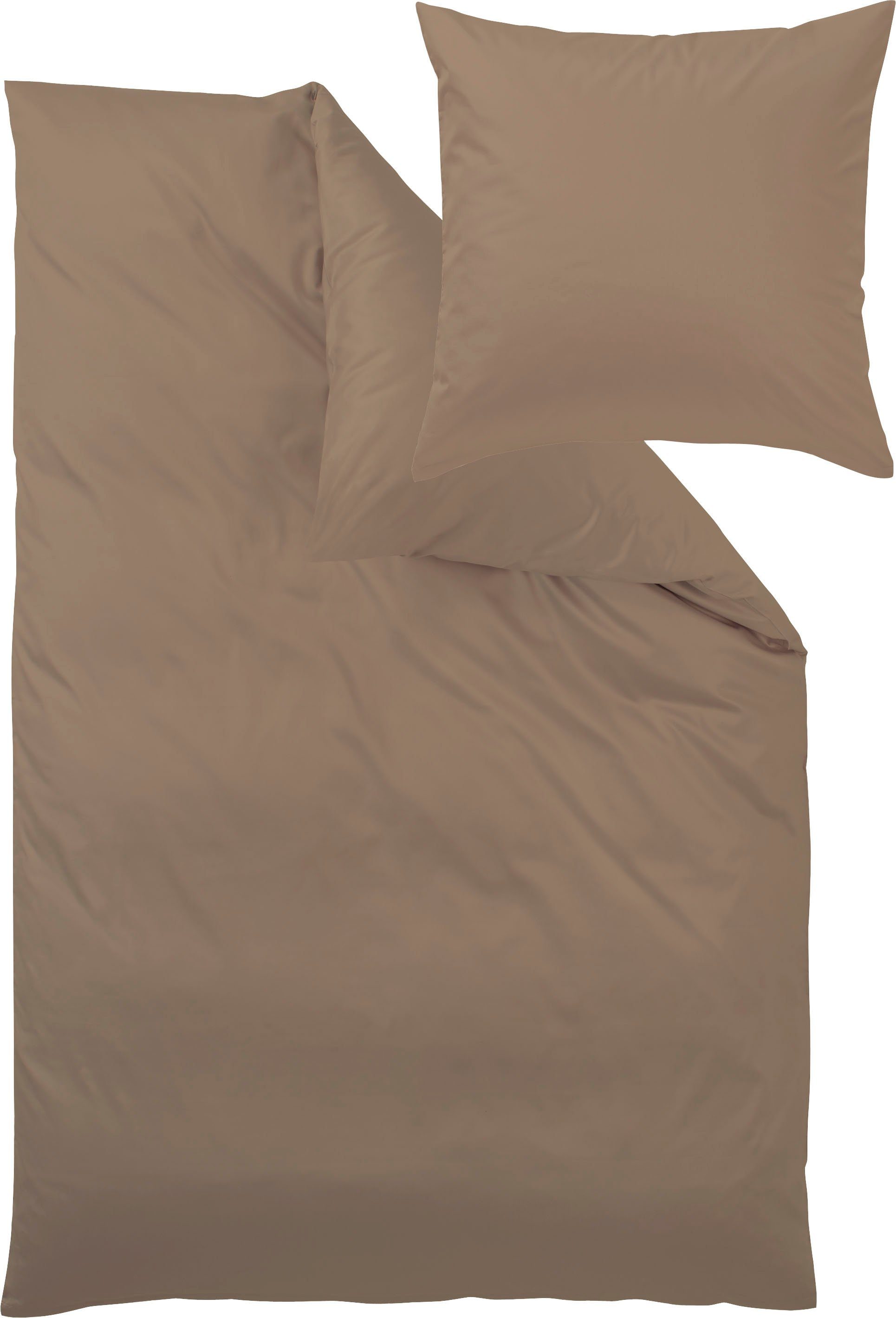 Curt Bauer Beddengoed Uni-mako-satijnen overtrekset, Öko-TEX en Made in Green gecertificeerd dekbedovertrekken bruin
