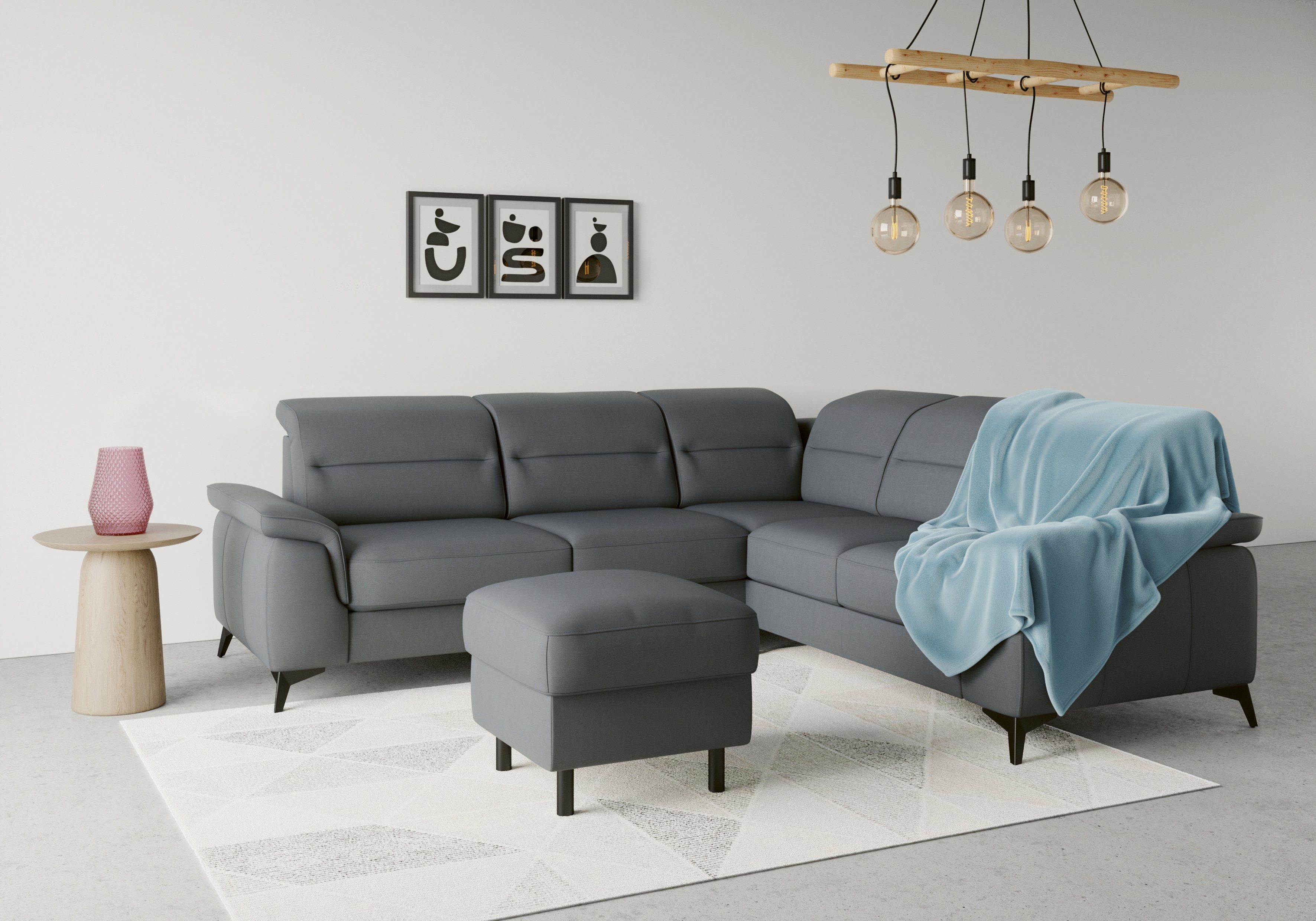 sit&more Hoekbank Sinatra L-vorm optioneel met verstelbare hoofdsteun en armleuning, metalen poten