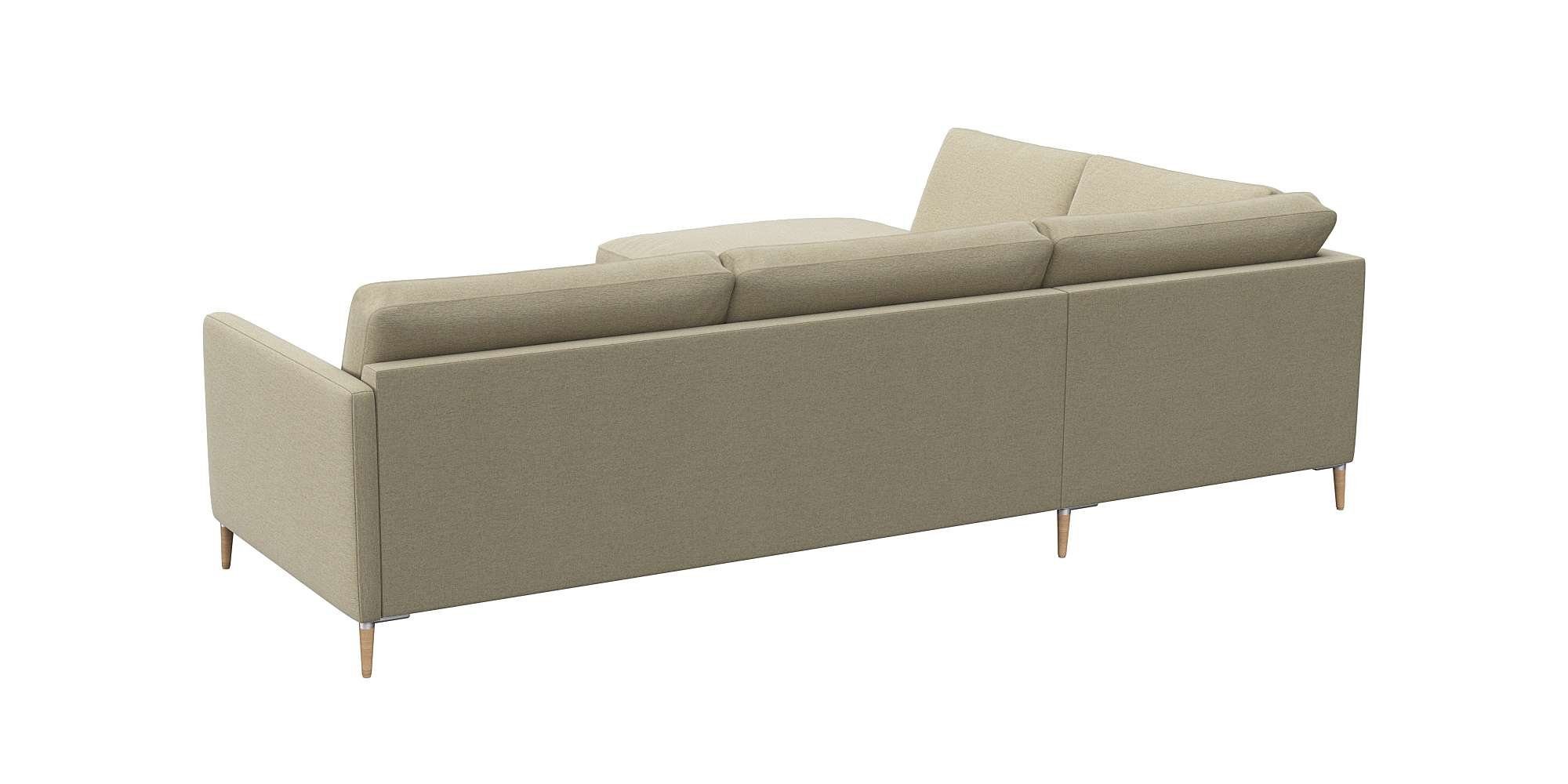 FLEXLUX Hoekbank Fiore, L-vorm smalle armleuningen, koudschuim, aluminium + eiken poten