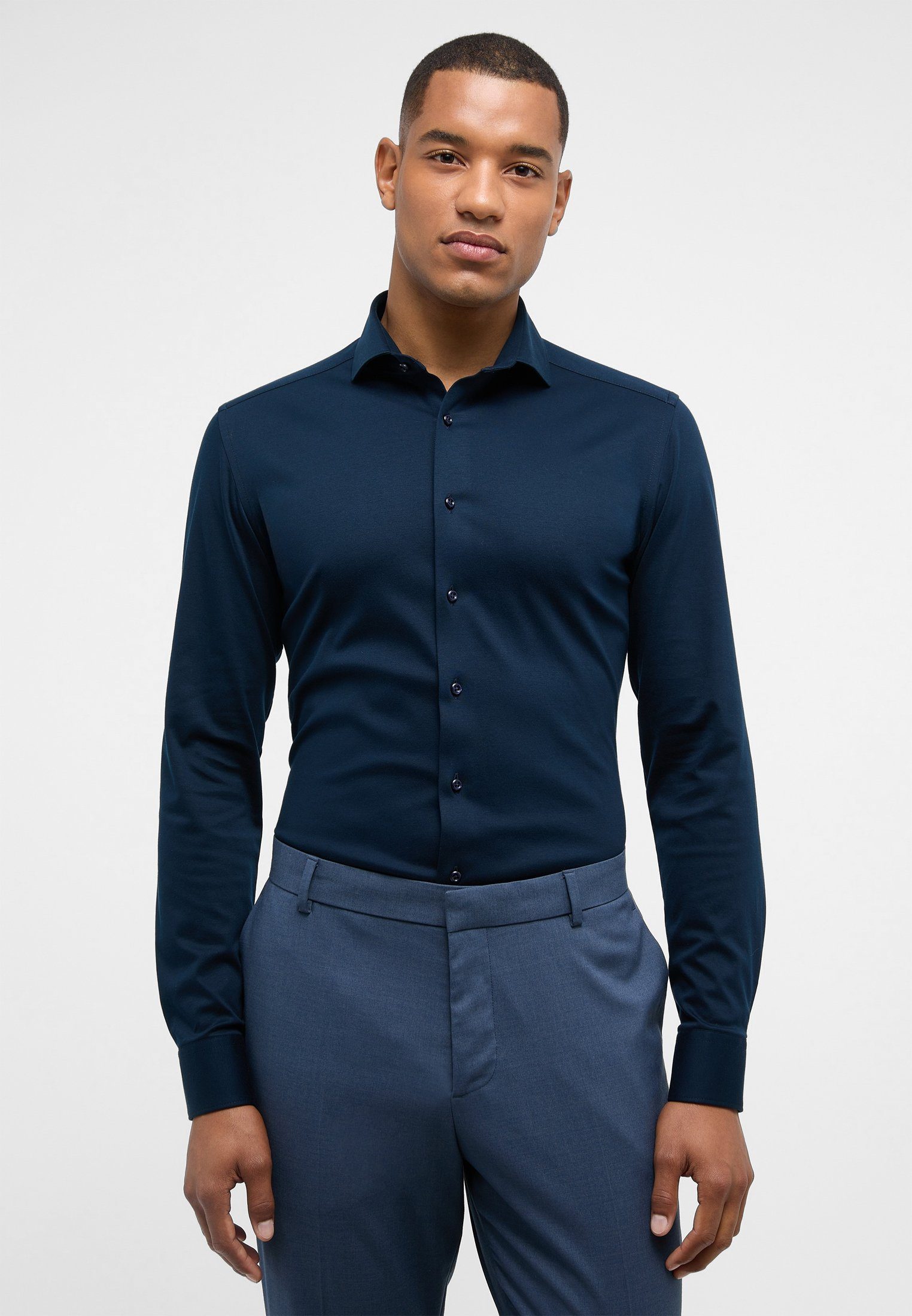 Eterna Overhemd met lange mouwen Slim fit NON IRON (strijkvrij) heren overhemden maat 44 blauw