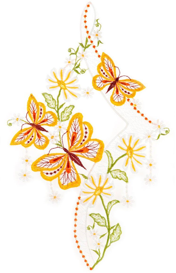 W. Reuter & Sohn - Plauener Spitze Raamdecoratie "vlinders" oranje raamdecoratie multicolor