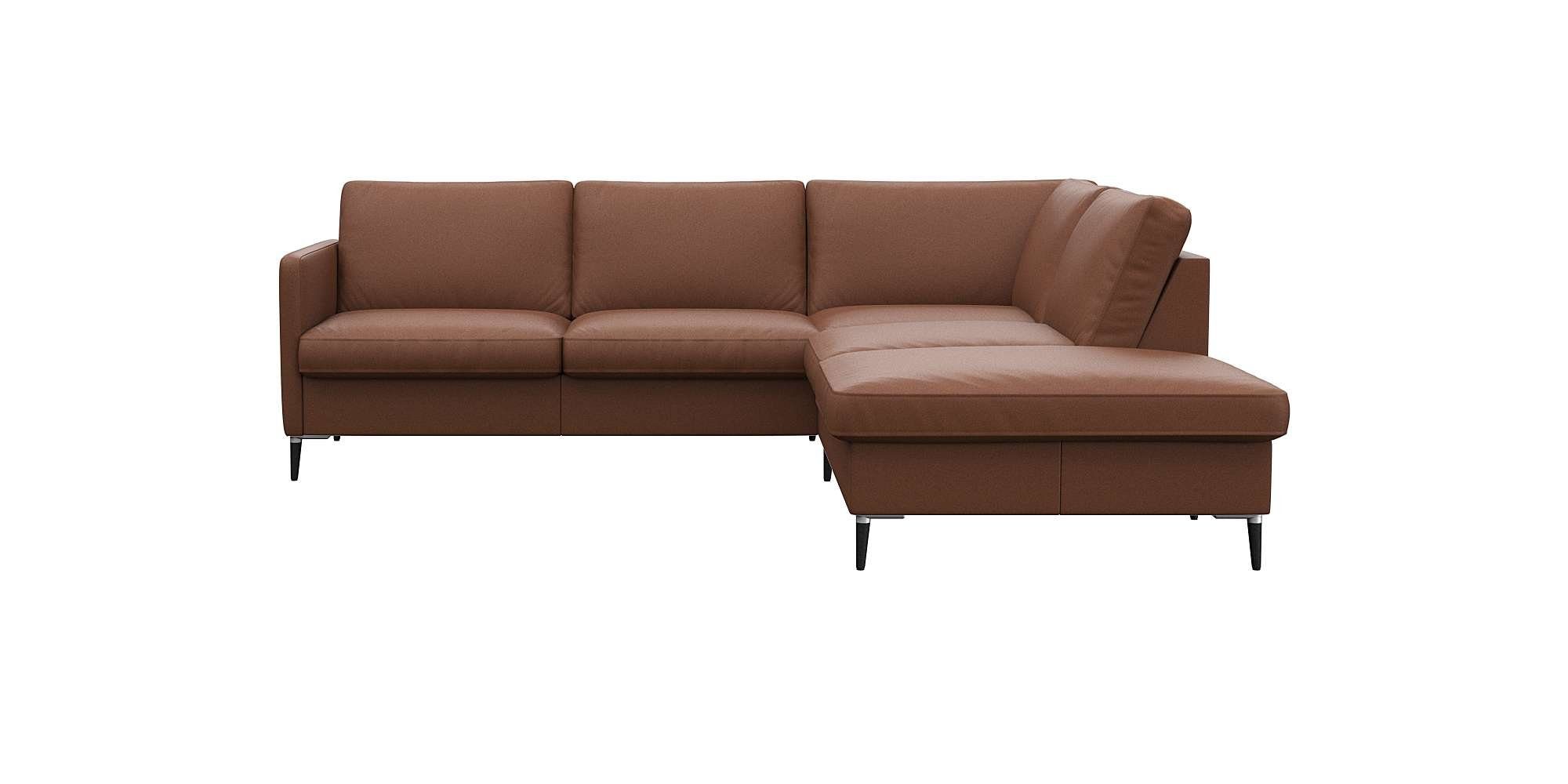 FLEXLUX Hoekbank Fiore, L-vorm smalle armleuningen, aluminium/zwarte poten, bxd 234x225 cm, koudschuim in de zitting