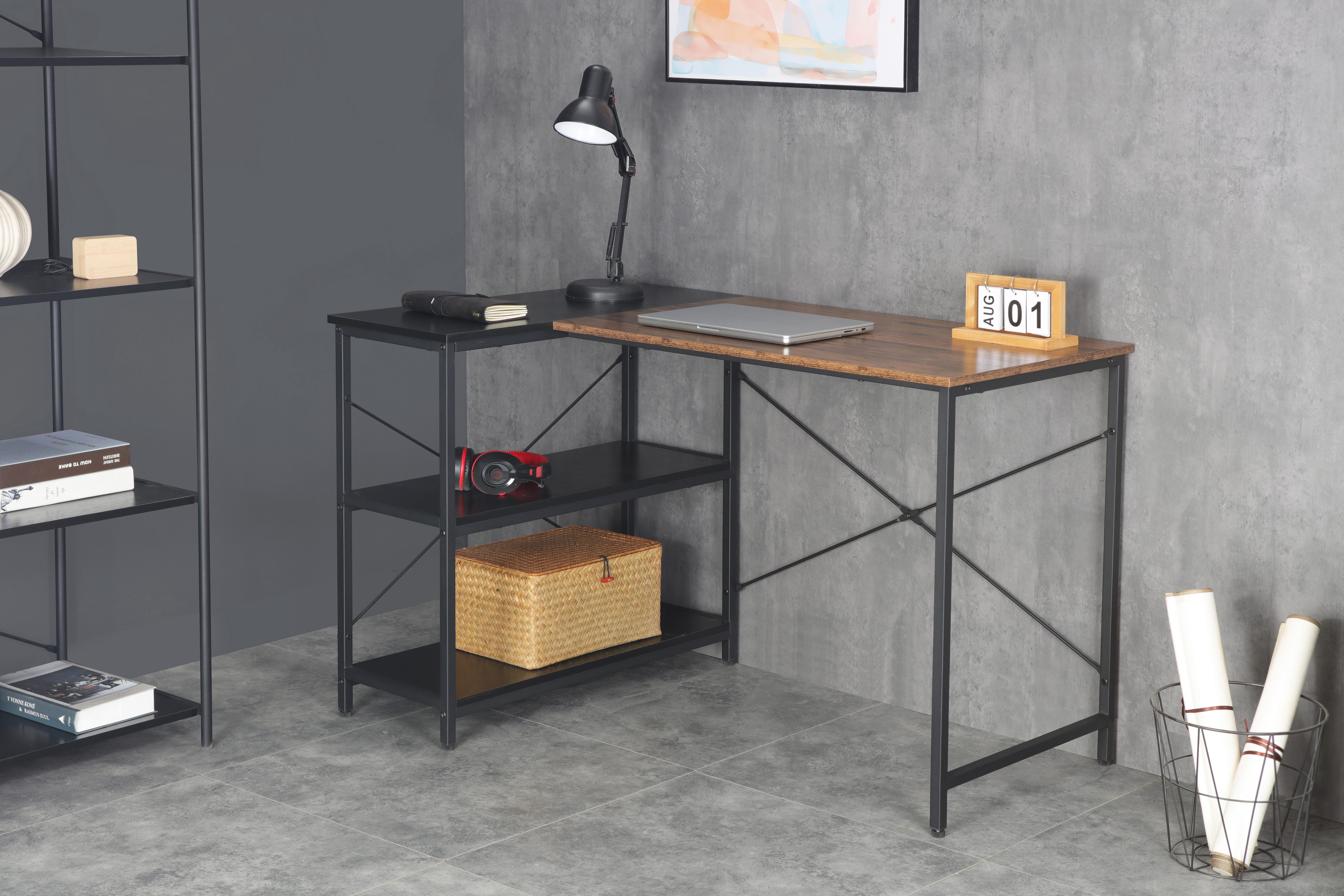 INOSIGN Hoekbureau Skruva, computertafel, knutseltafel Metalen frame, hoekrek, ABS-randen, totale breedte 120 cm