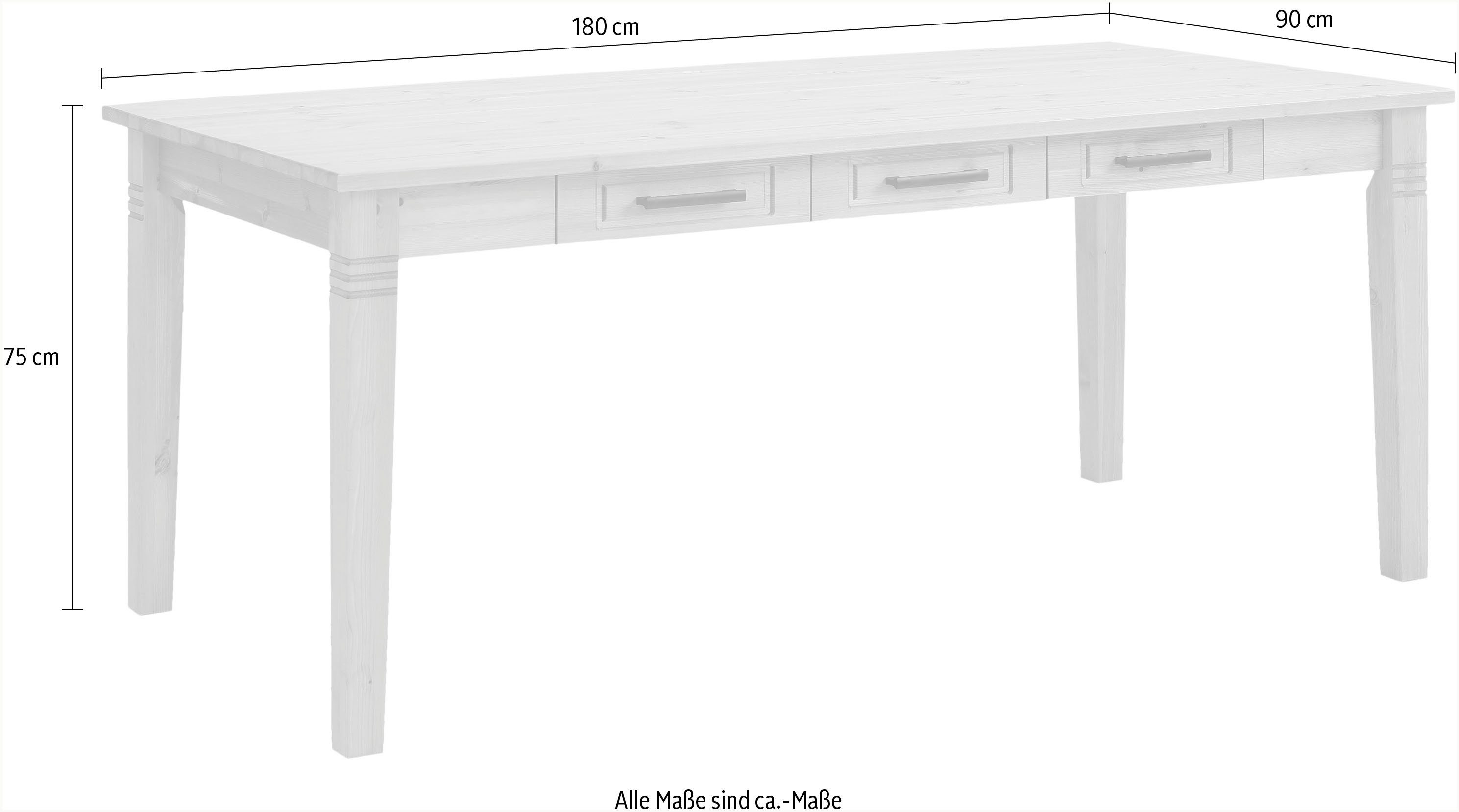 Home affaire Eettafel Anabel gemaakt van massief grenen, 6 laden onder het tafelblad, breedte 180 cm