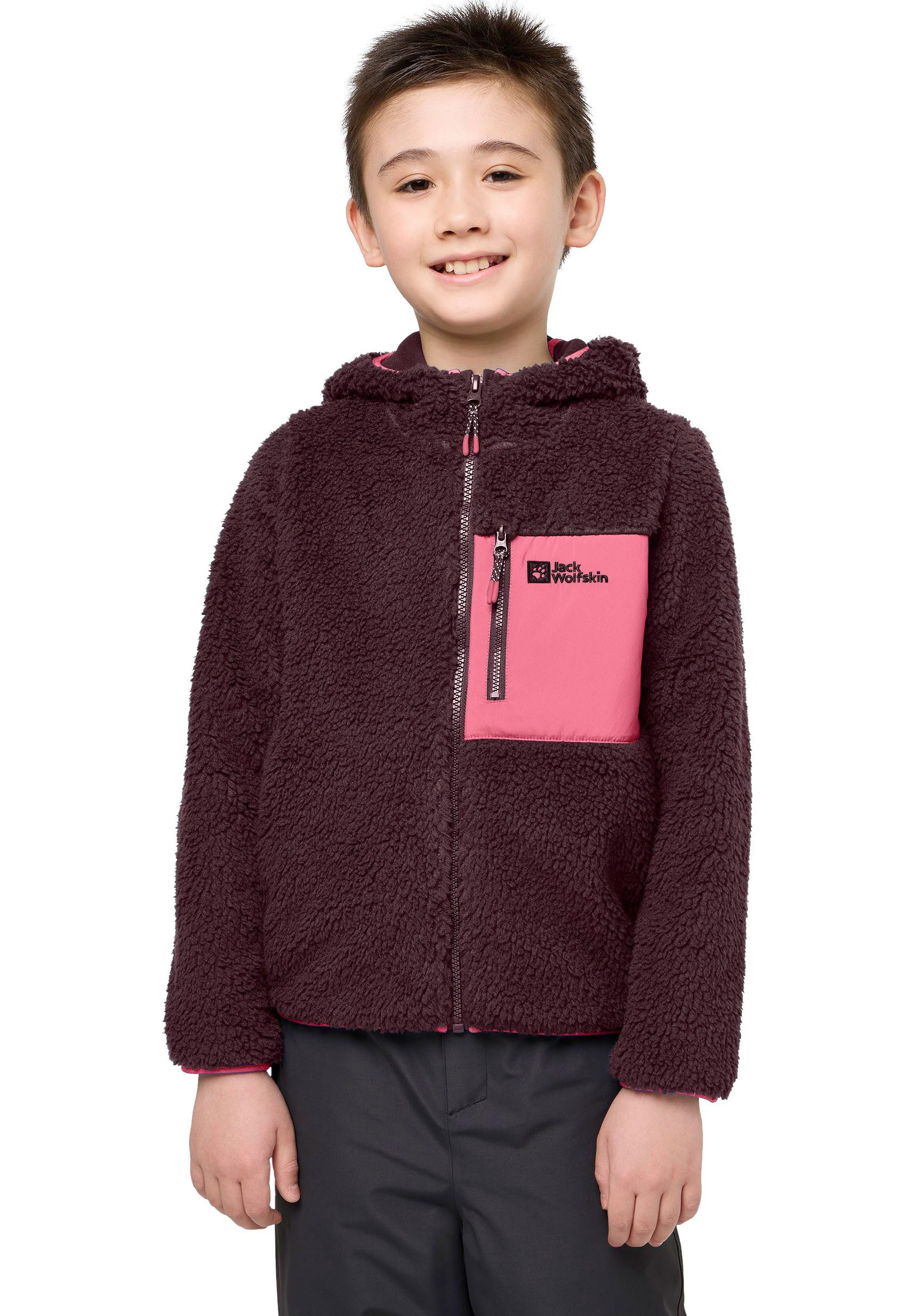 Jack Wolfskin Ice Curl Hood Jacket Kids Fleece jack Kinderen 104 enberry pink