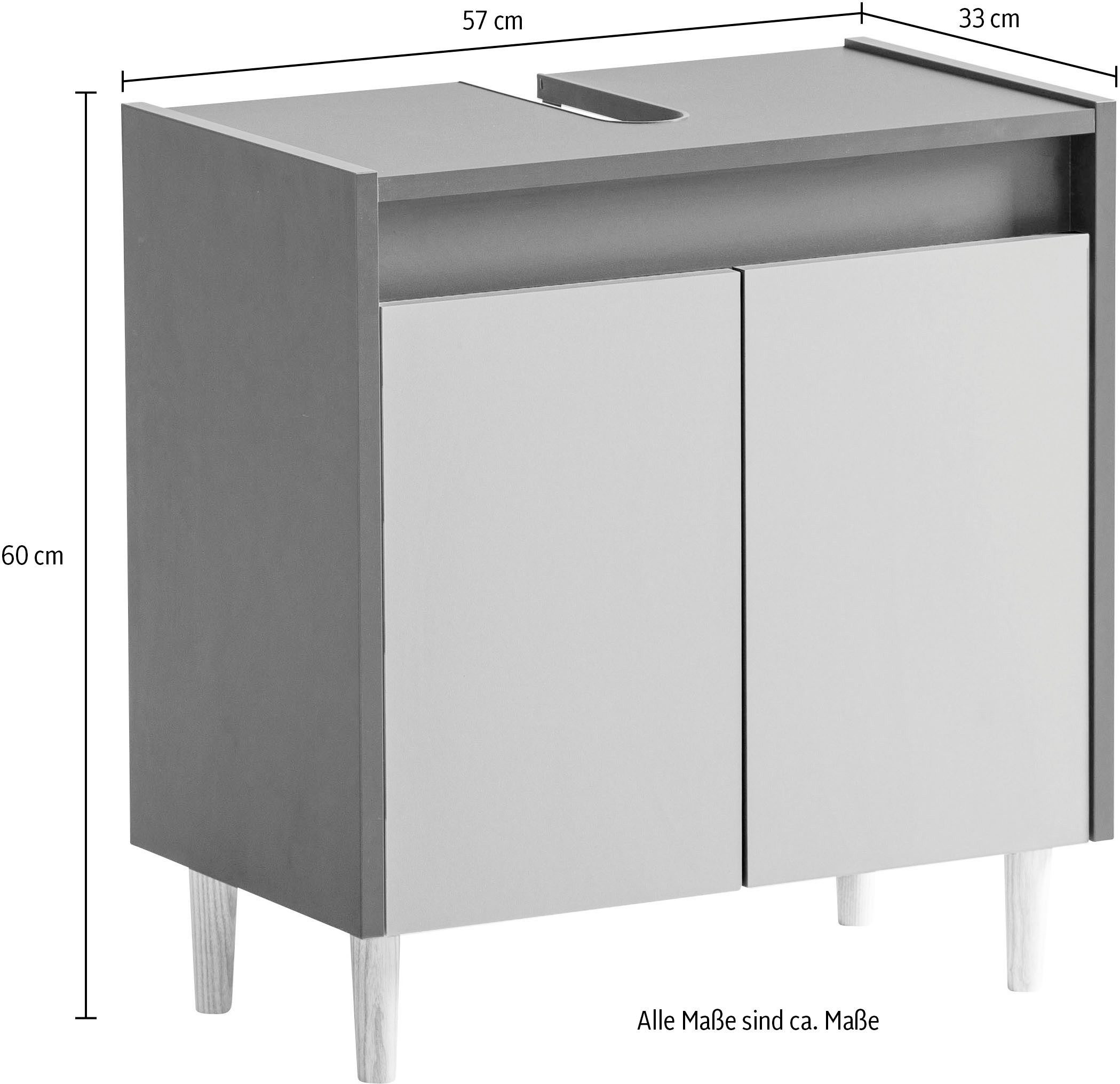 Schildmeyer Wastafelonderkast Lovis, breedte 56 cm Metalen beslag, meubelpoot van massief hout