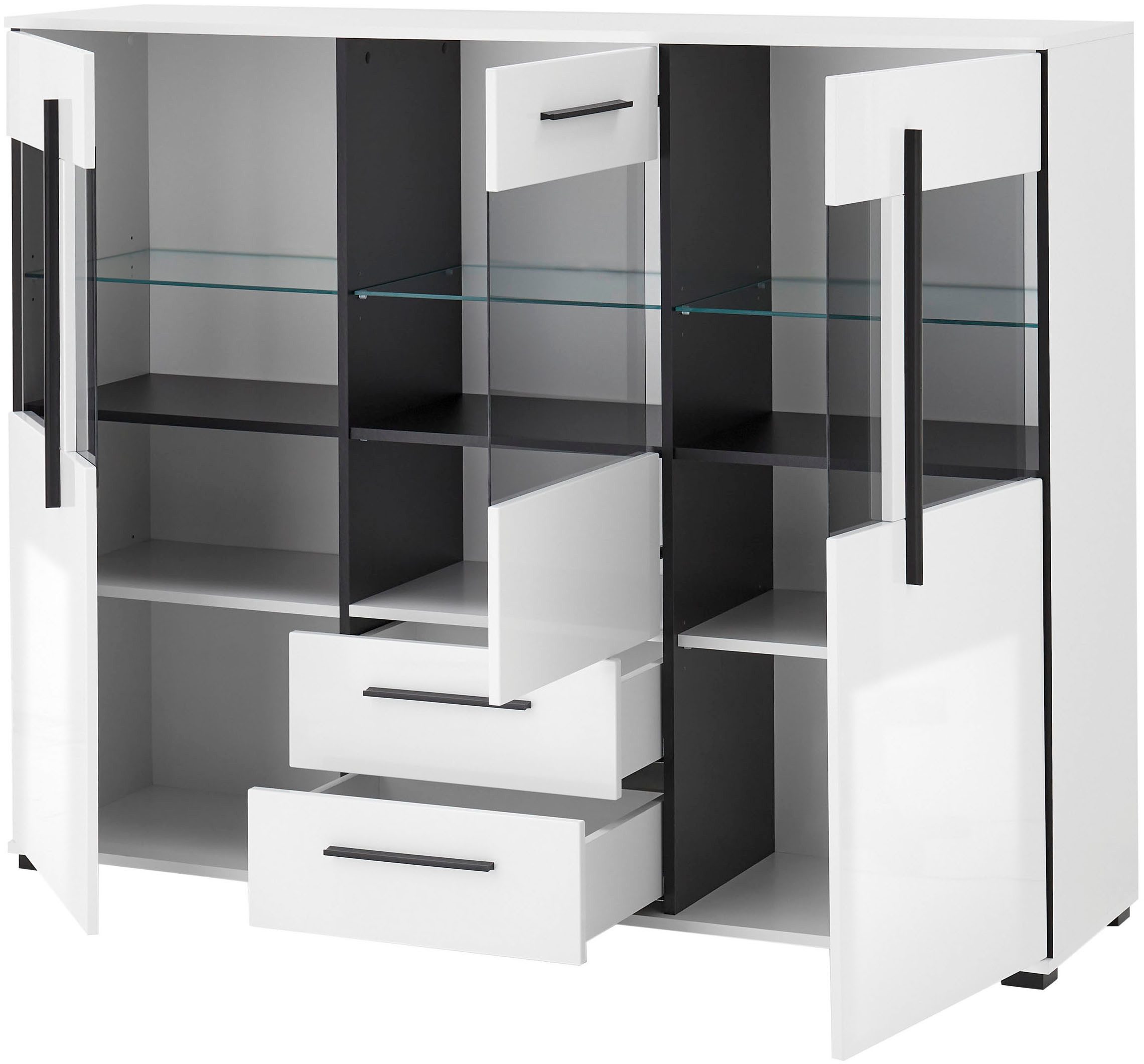 INOSIGN Highboard Cantara, moderne kast, vitrinekast in Eiken decor of wit zwarte stanggreep, voldoende opbergruimte, veelzijdig inzetbaar