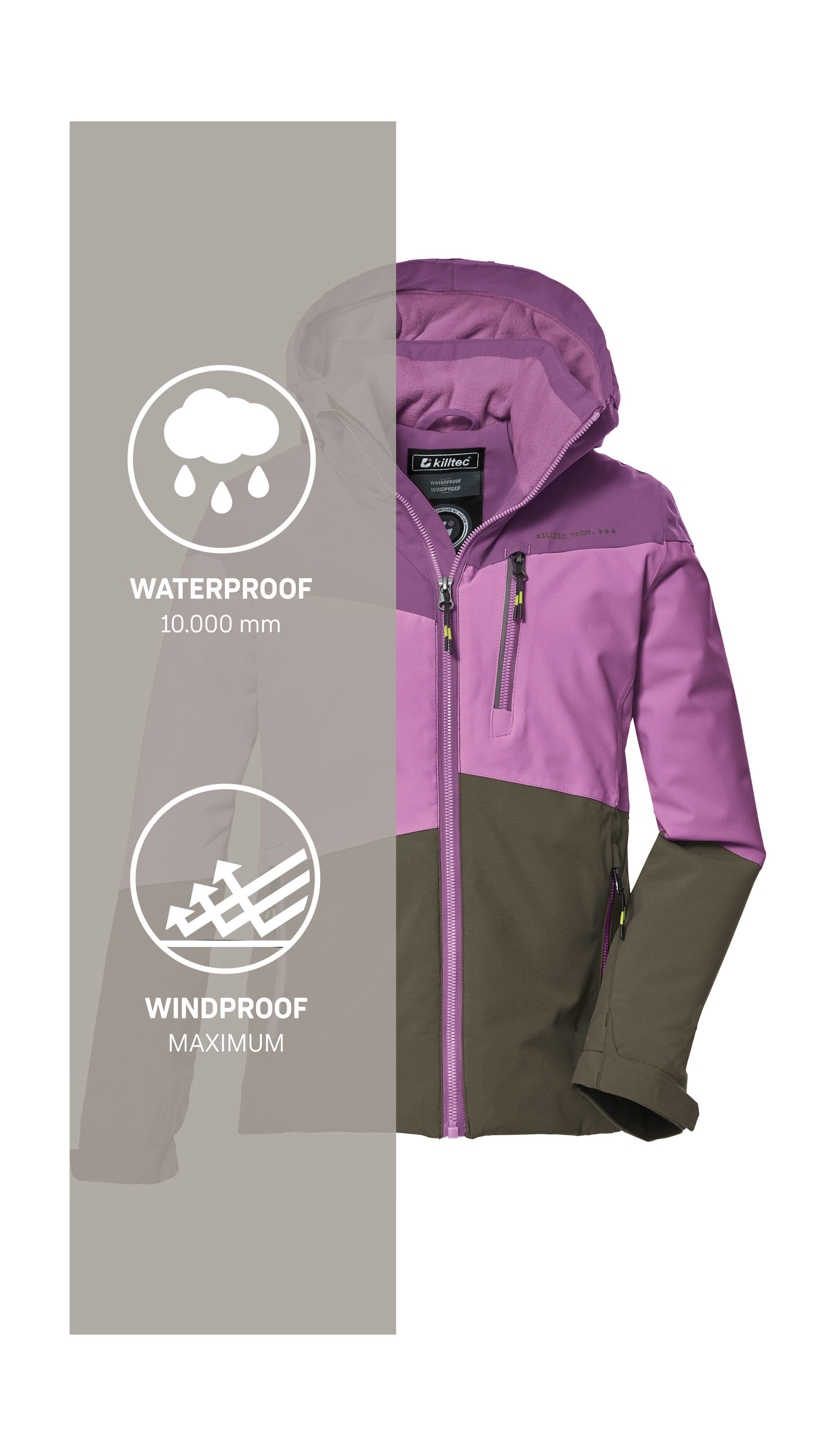 Killtec Outdoorjack KOW 170 GRLS JCKT Functionele jack met capuchon en sneeuwvang, waterdicht