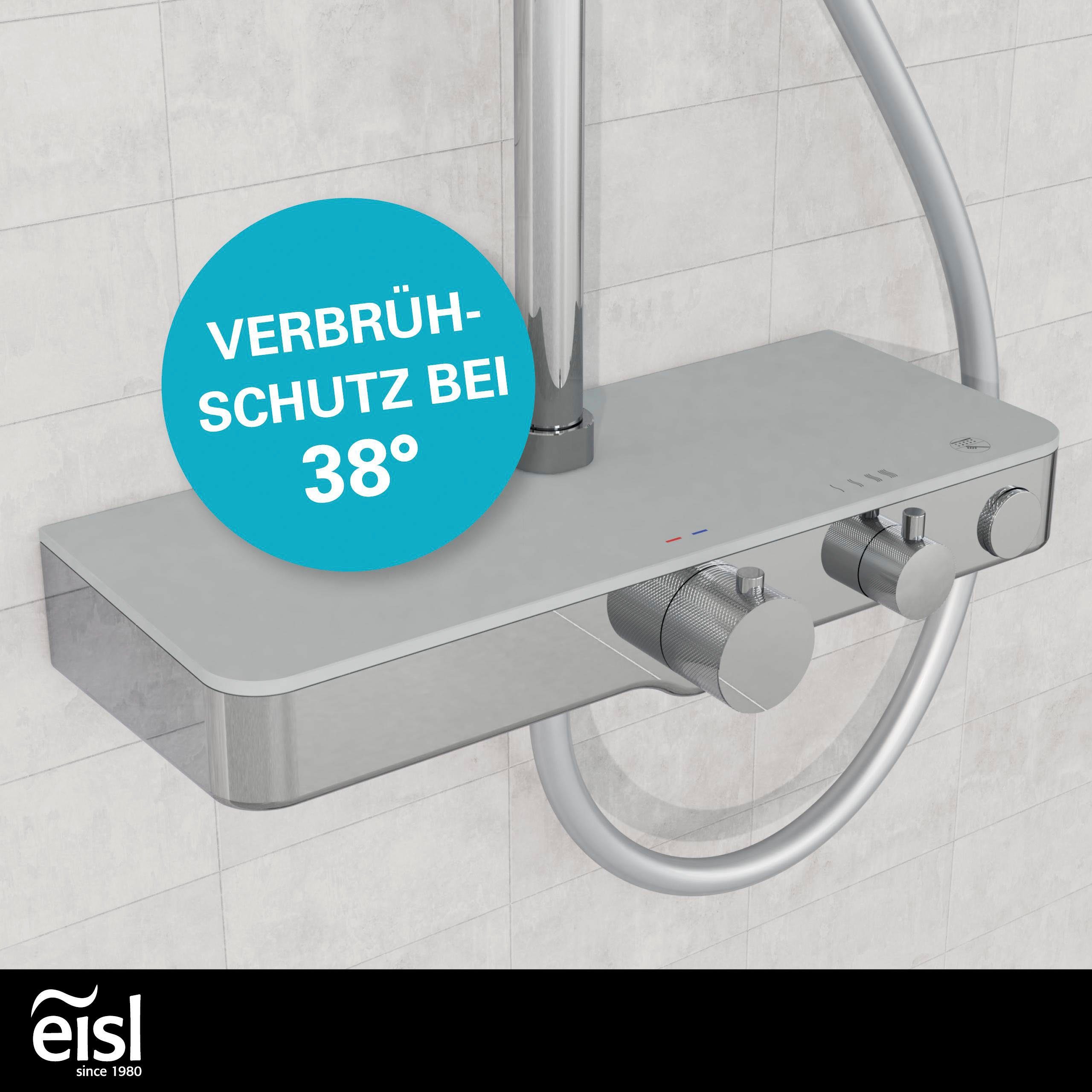 Eisl Douchestang-set Futura met thermostatische mengkraan en glasplaat, handdouche met 3 functies (complete set)