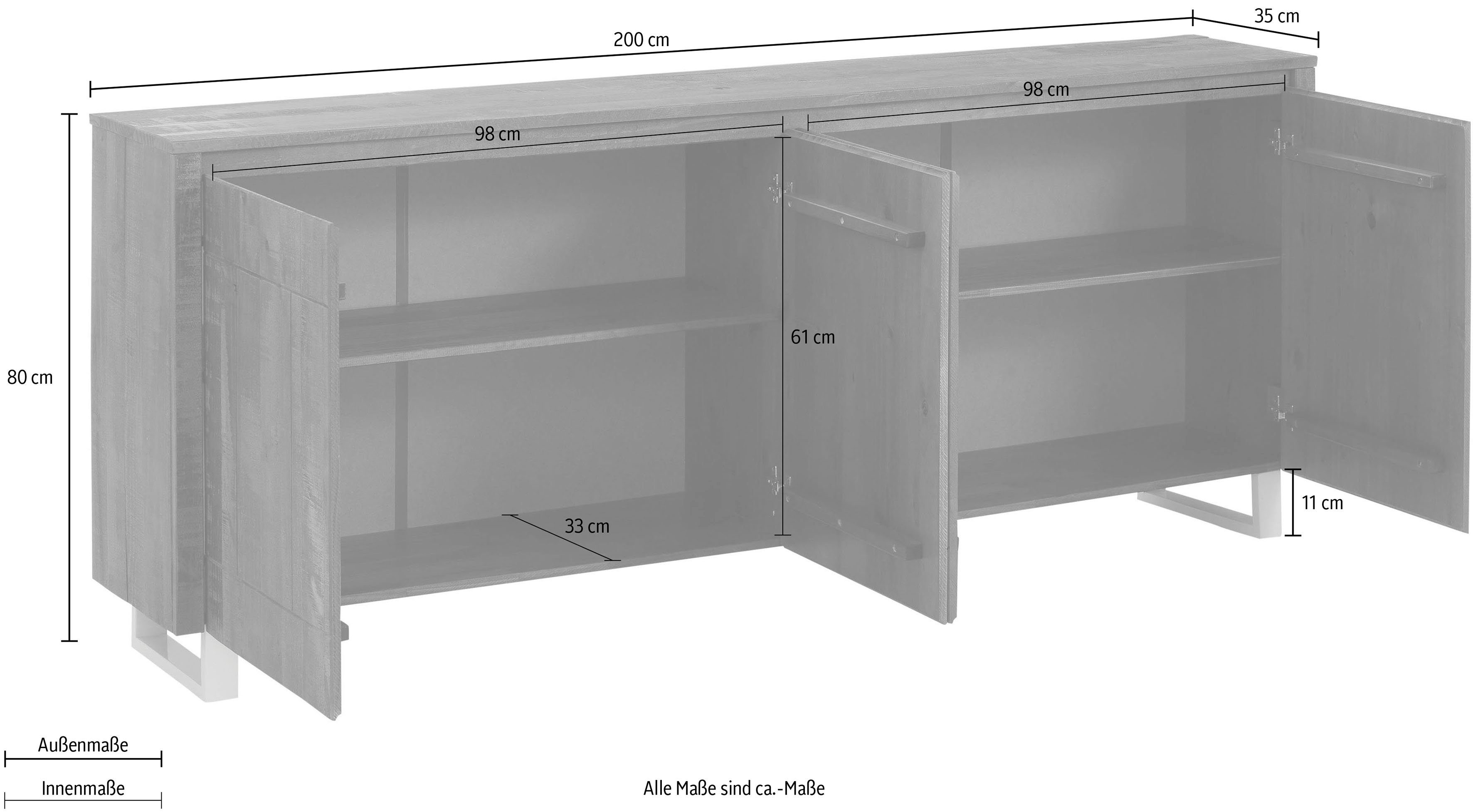 Home affaire Dressoir Lagos Commode van massief grenenhout, met wit gelakt onderstel