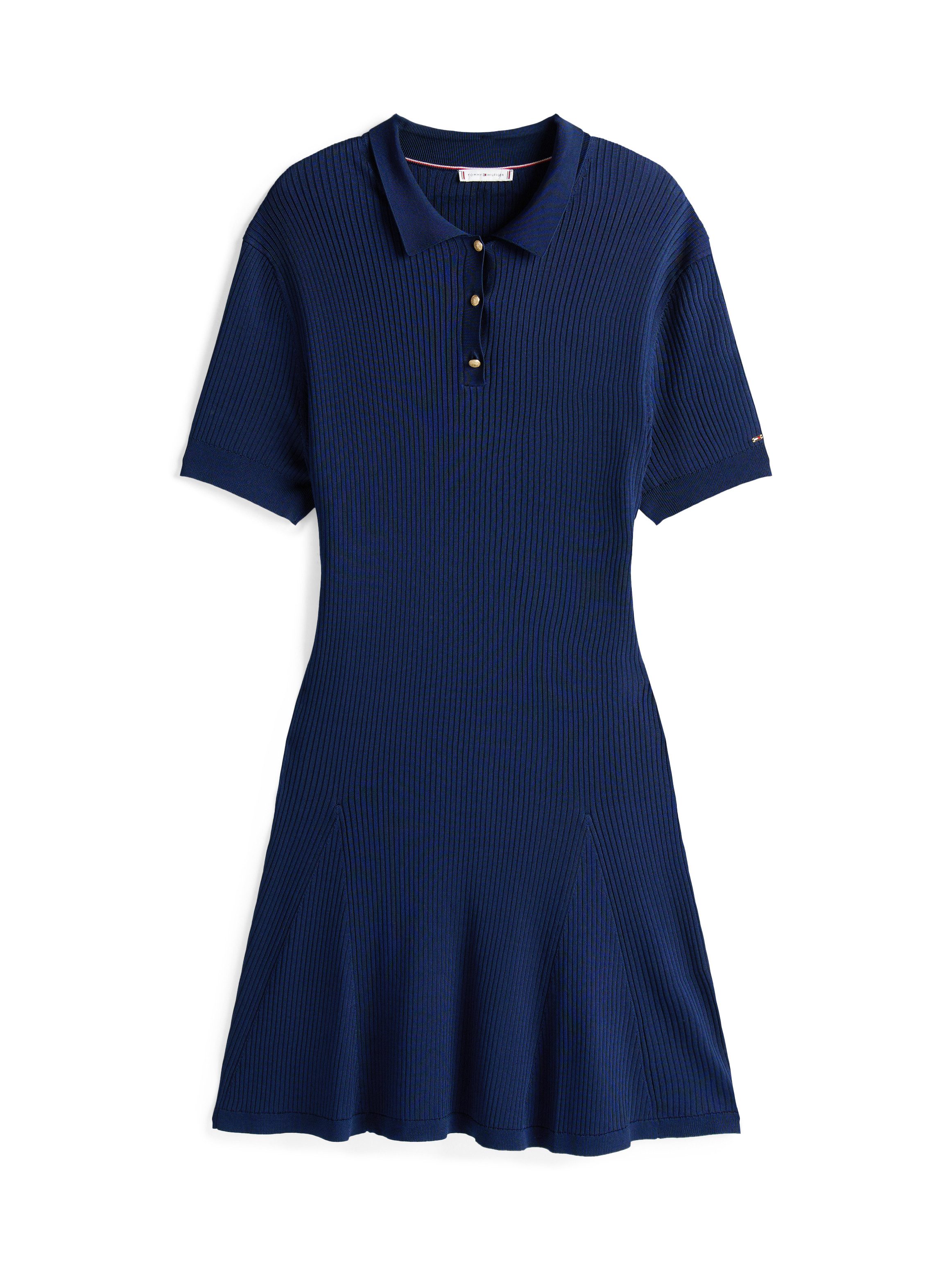 Tommy Hilfiger Curve Gebreide jurk CRV RIB BTN F&F POLO SWT DRESS in grote maten, polokraag, logo-borduursel