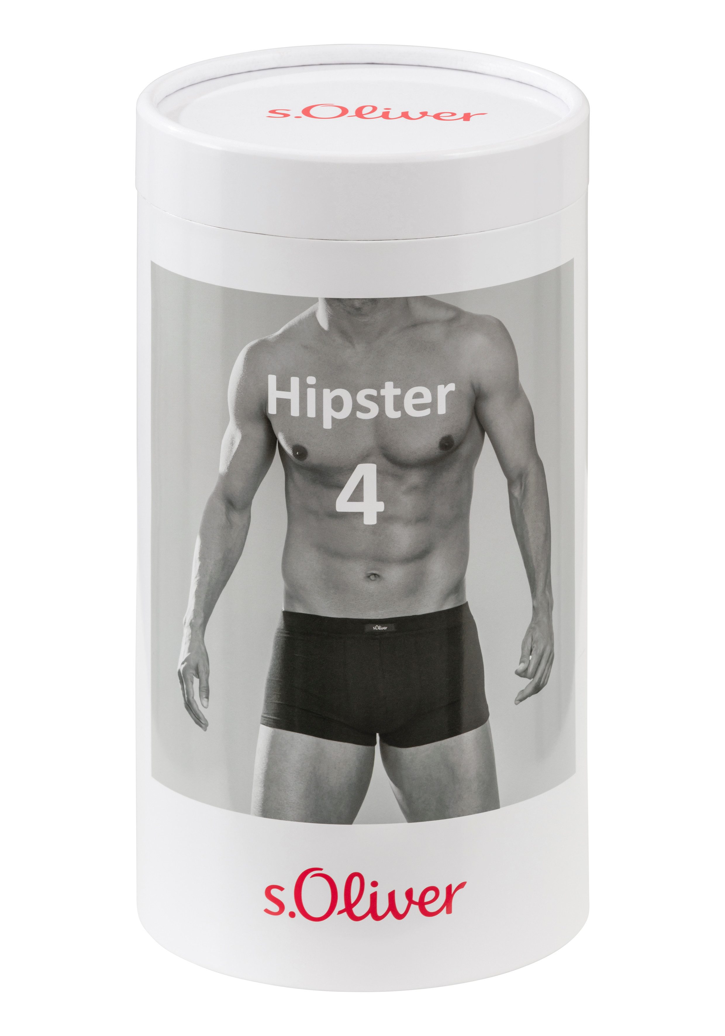 s.Oliver RED LABEL Beachwear Hipster strak zittende boxershorts van katoenmix verpakt in een doos (blik 4 stuks)