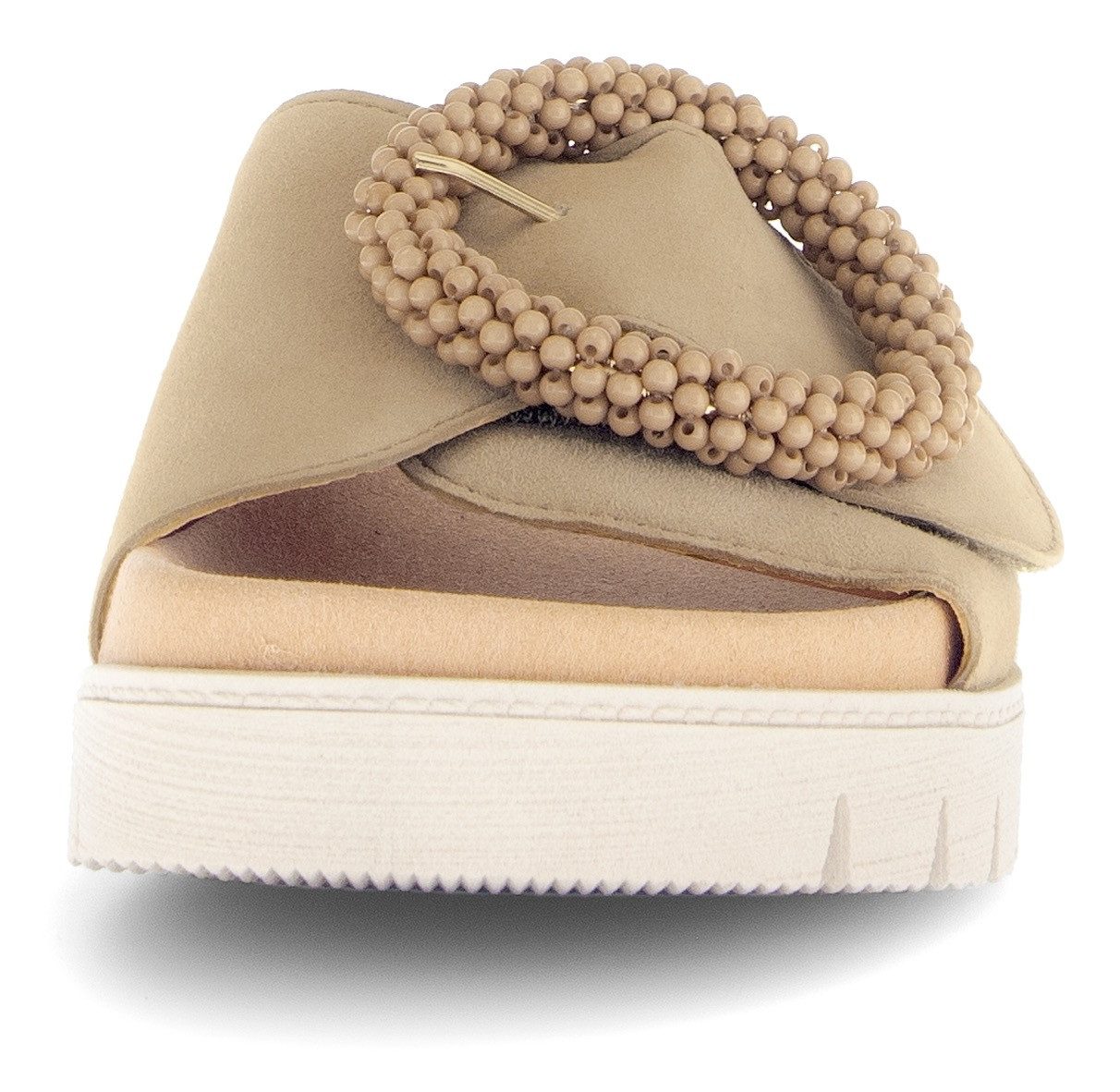 Gabor Slippers , plateau, zomerschoen, slippers met sierparels aan de decoratieve gesp