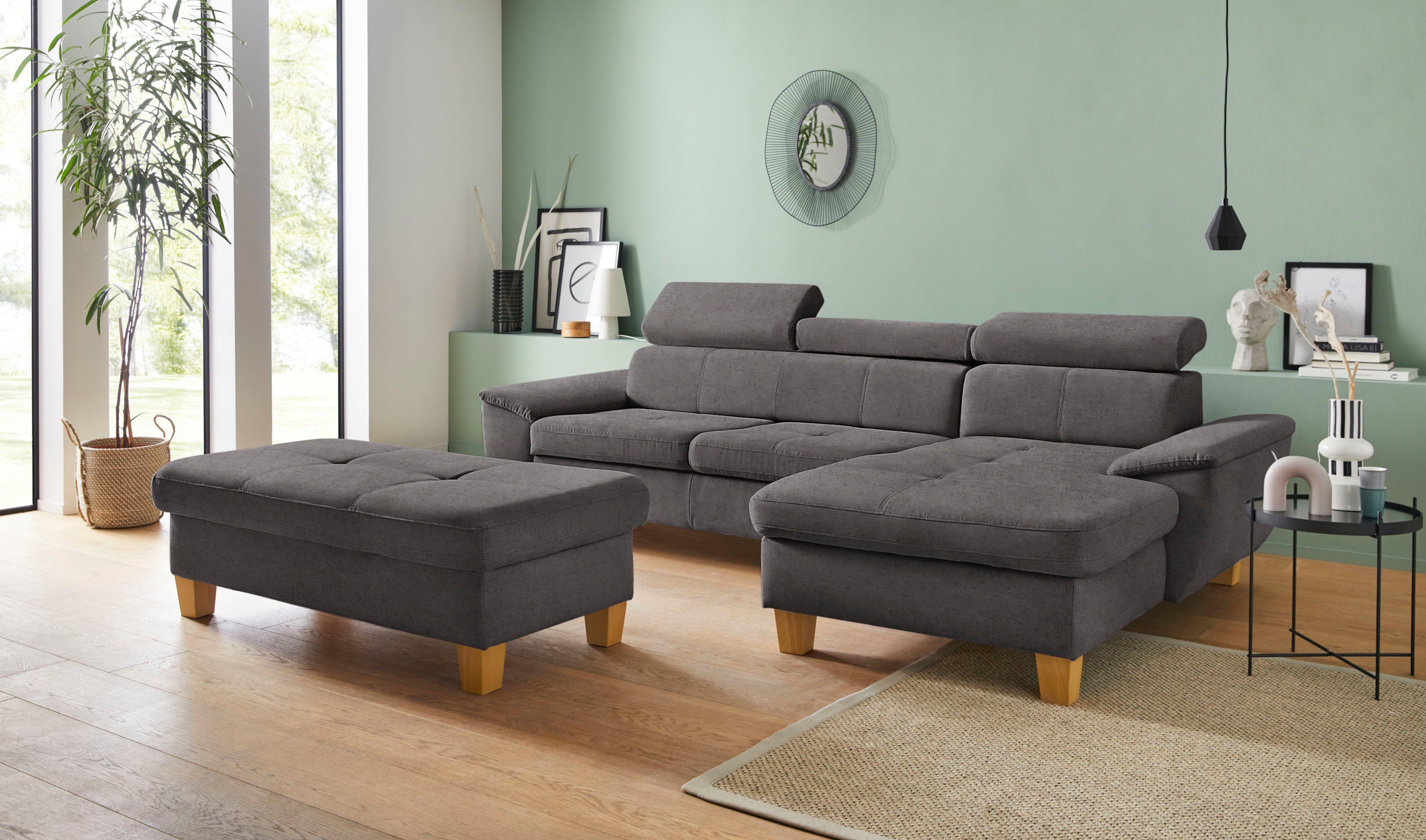 exxpo - sofa fashion Hoekbank Enya, uitgebreide afwerking, hoog zitcomfort, comfortabel, L-vorm inclusief verstelbare hoofdsteun, naar keuze met slaapfunctie en bedkist