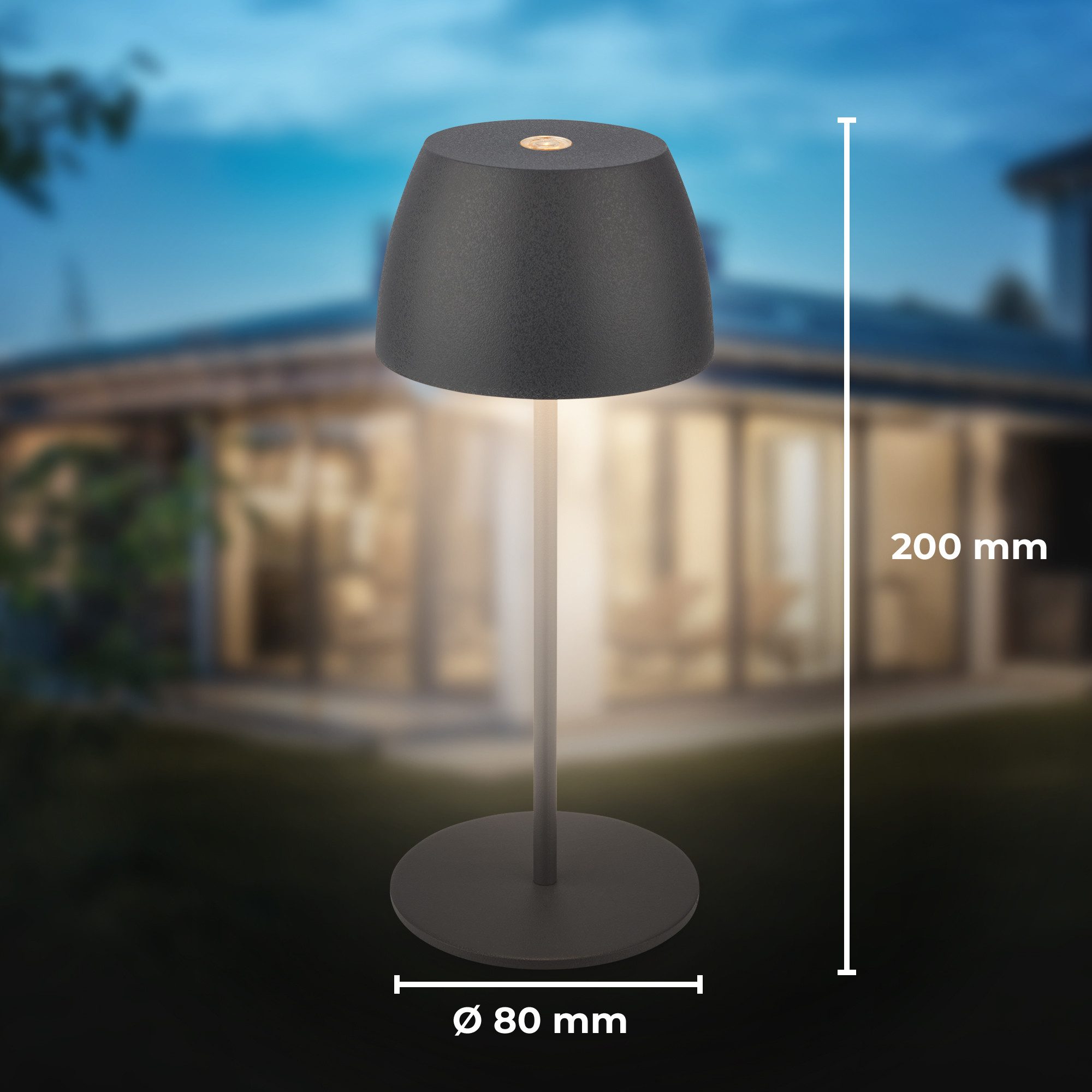 B.K.Licht Tafellamp voor buiten BK_TL1606 Mini Accu LED tafellamp, touchdimmer, met USB-C 2.700 k, 150lm, 2,5w, verwisselbare accu, max. 24h brandduur, antraciet (1 stuk)