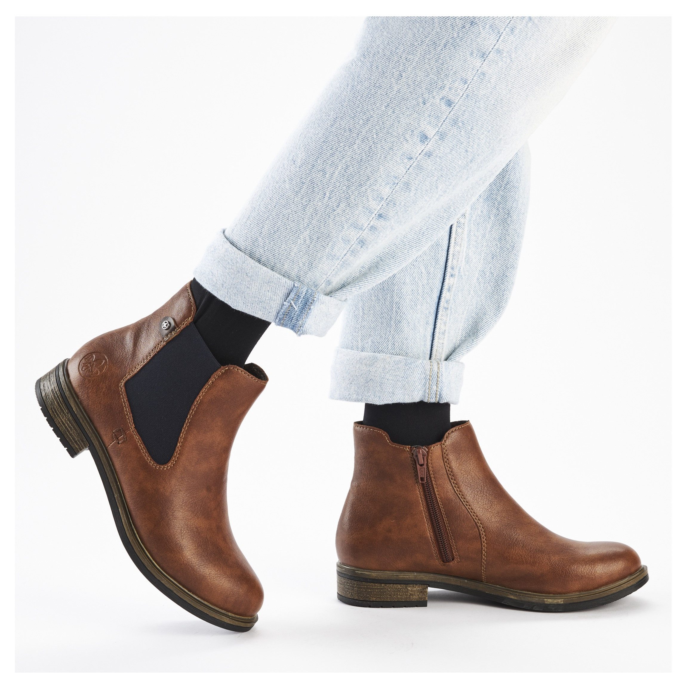 Rieker Chelsea-boots , instappers, enkellaars, blokhak, met verwarmende textielvoering