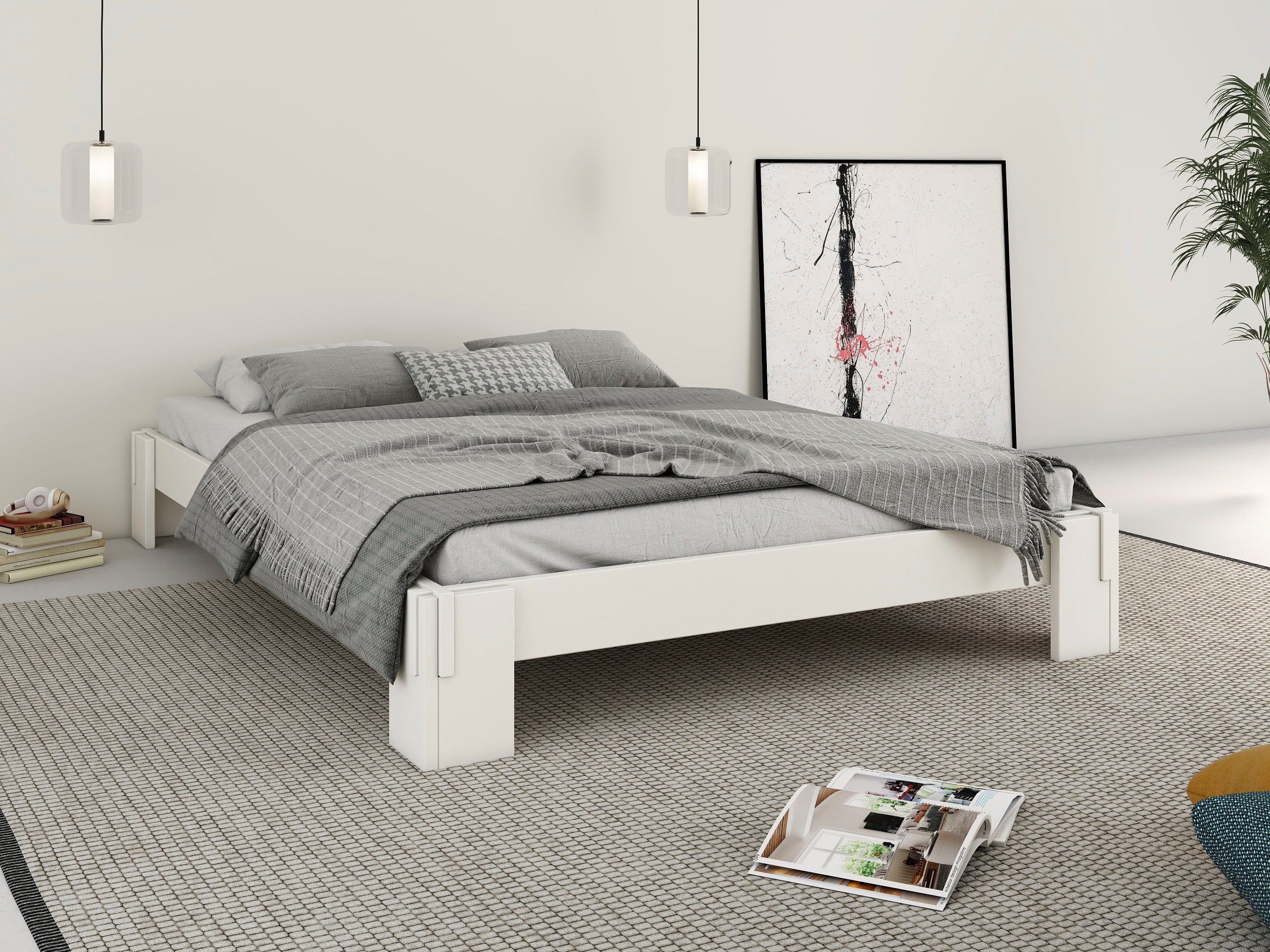 home affaire futonbed zen massief houten bed, tijdloos elegant wit